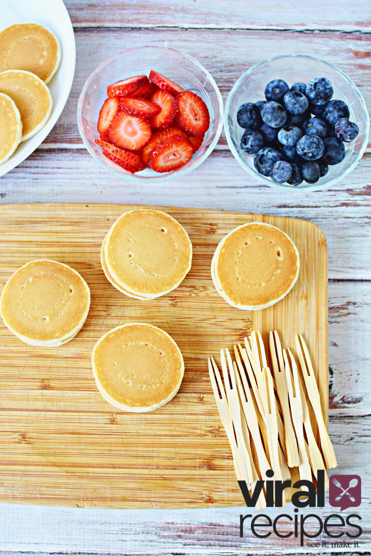 ingredients for mini pancake kabobs.
