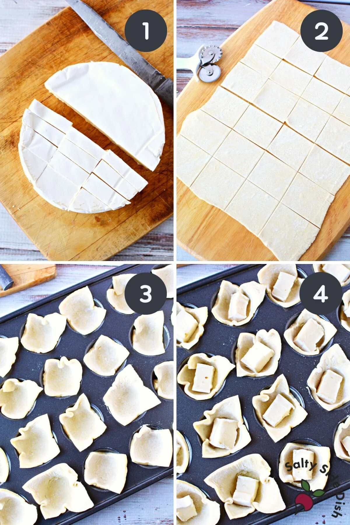 rolling out puff pastry for a brie appetizer.