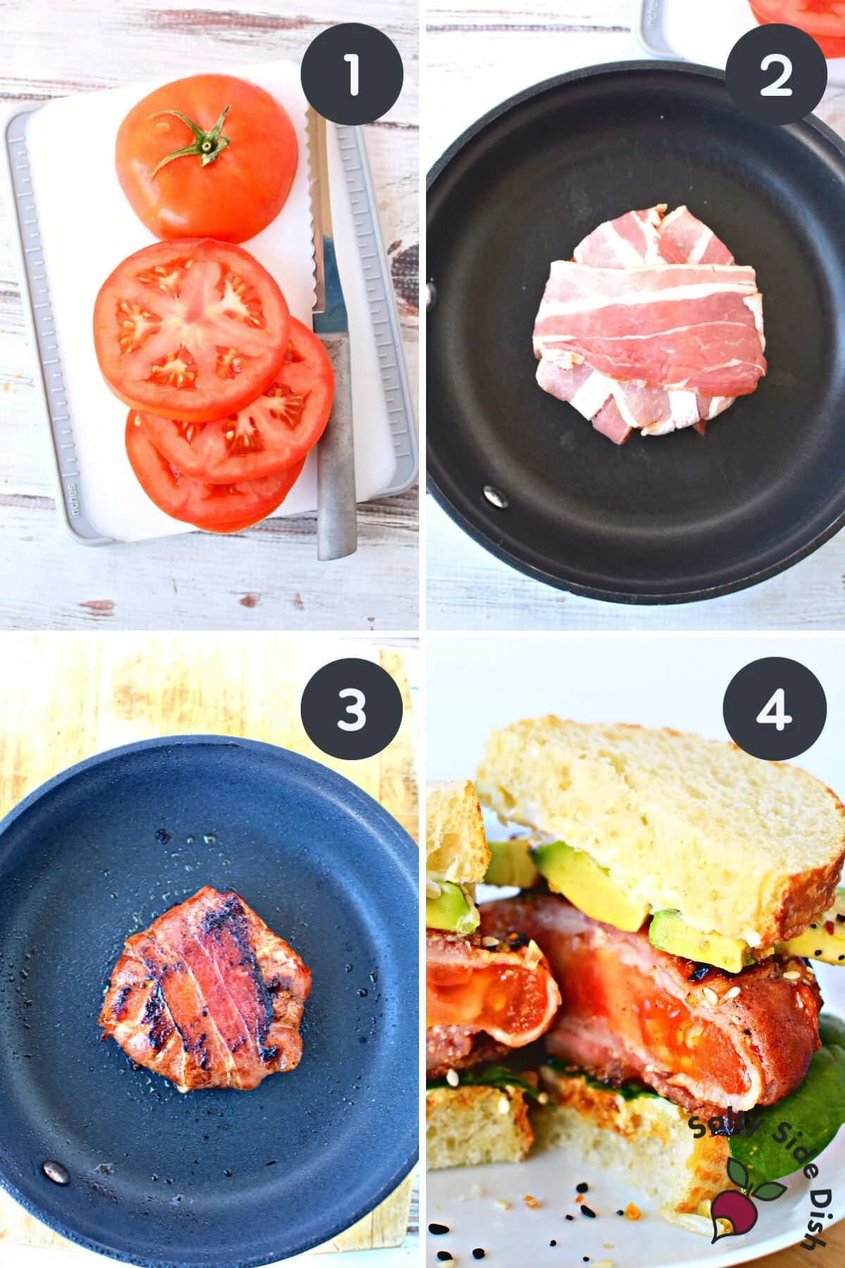 bacon wrapped tomatoes with avocado.