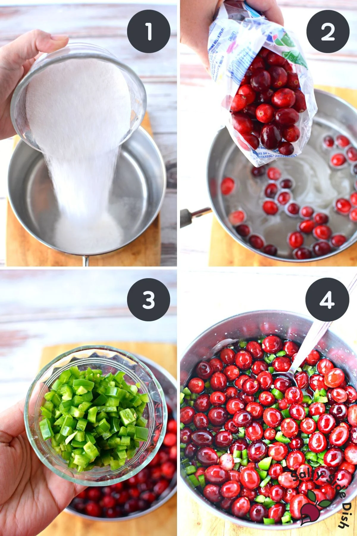 jalapeno cranberry sauce being made in a saucepan.