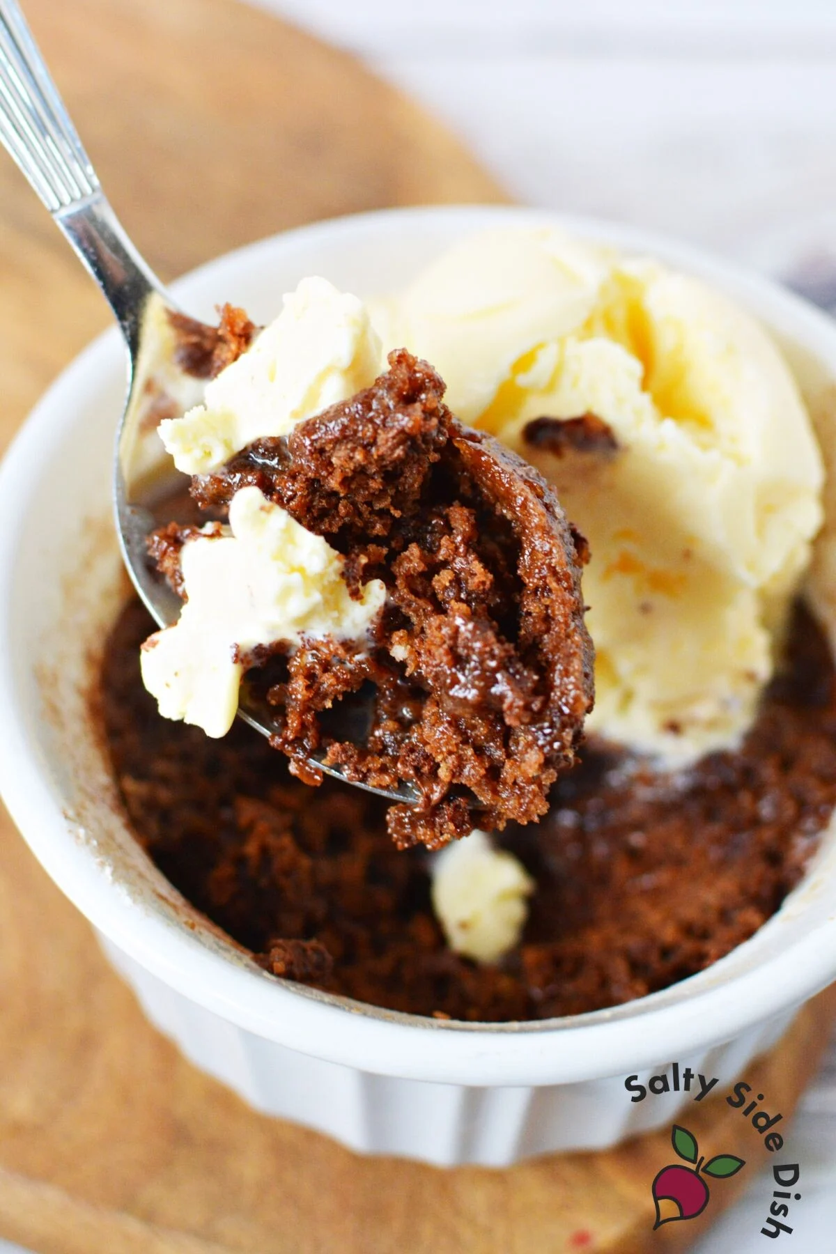 brownie mug with ice cream.