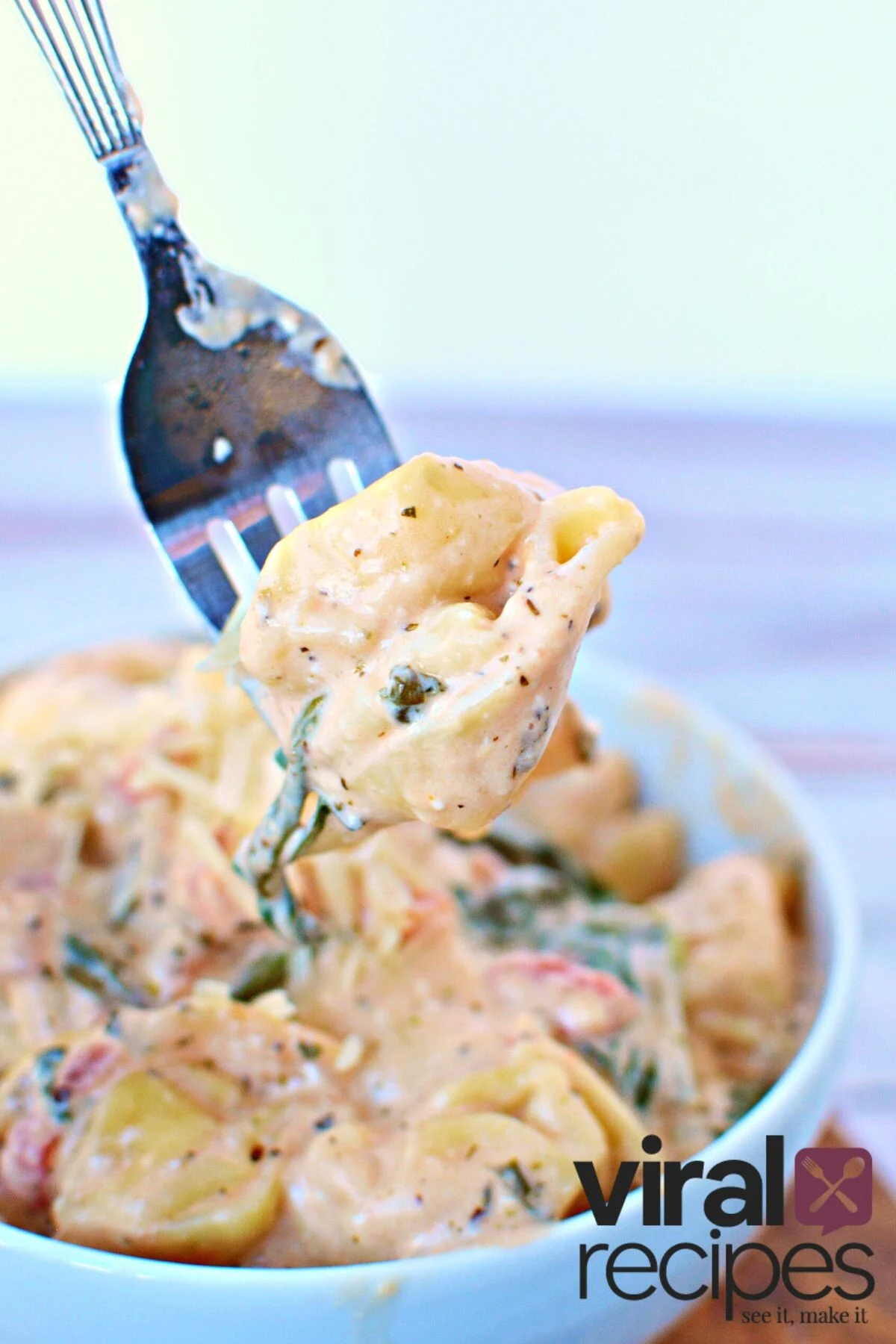 piece of tortellini on a fork.