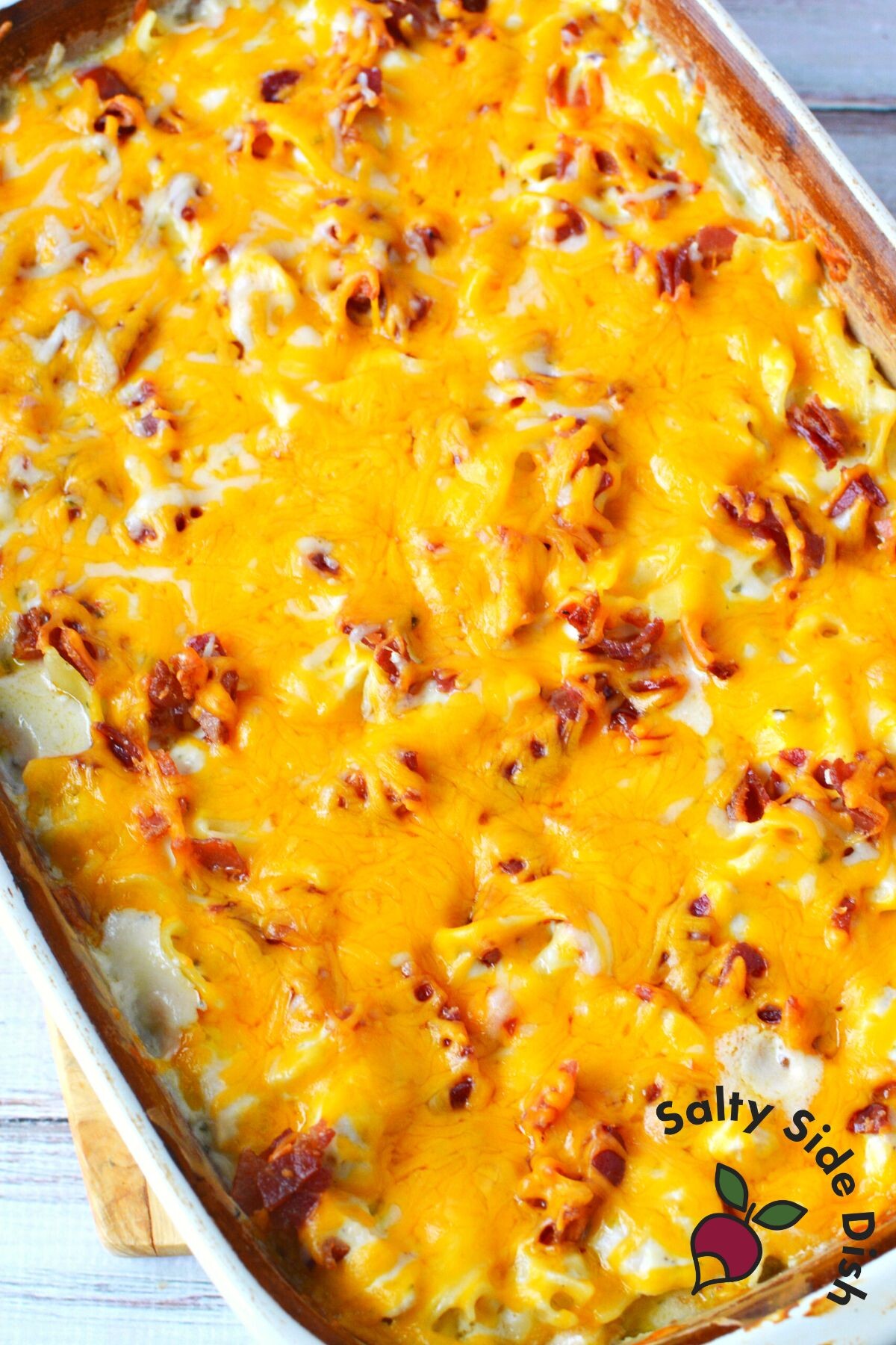 chicken casserole in a baking dish.