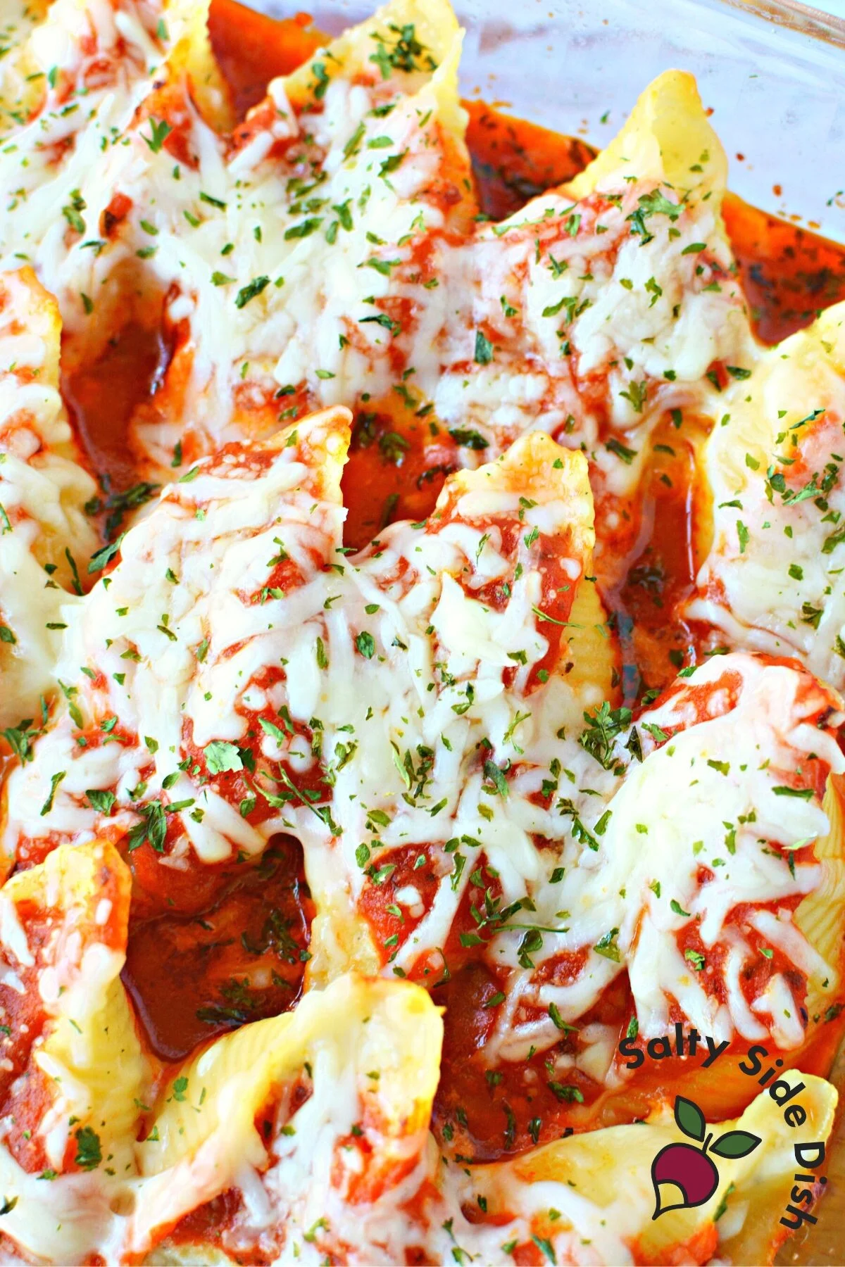 large baking dish of cheesy pasta.