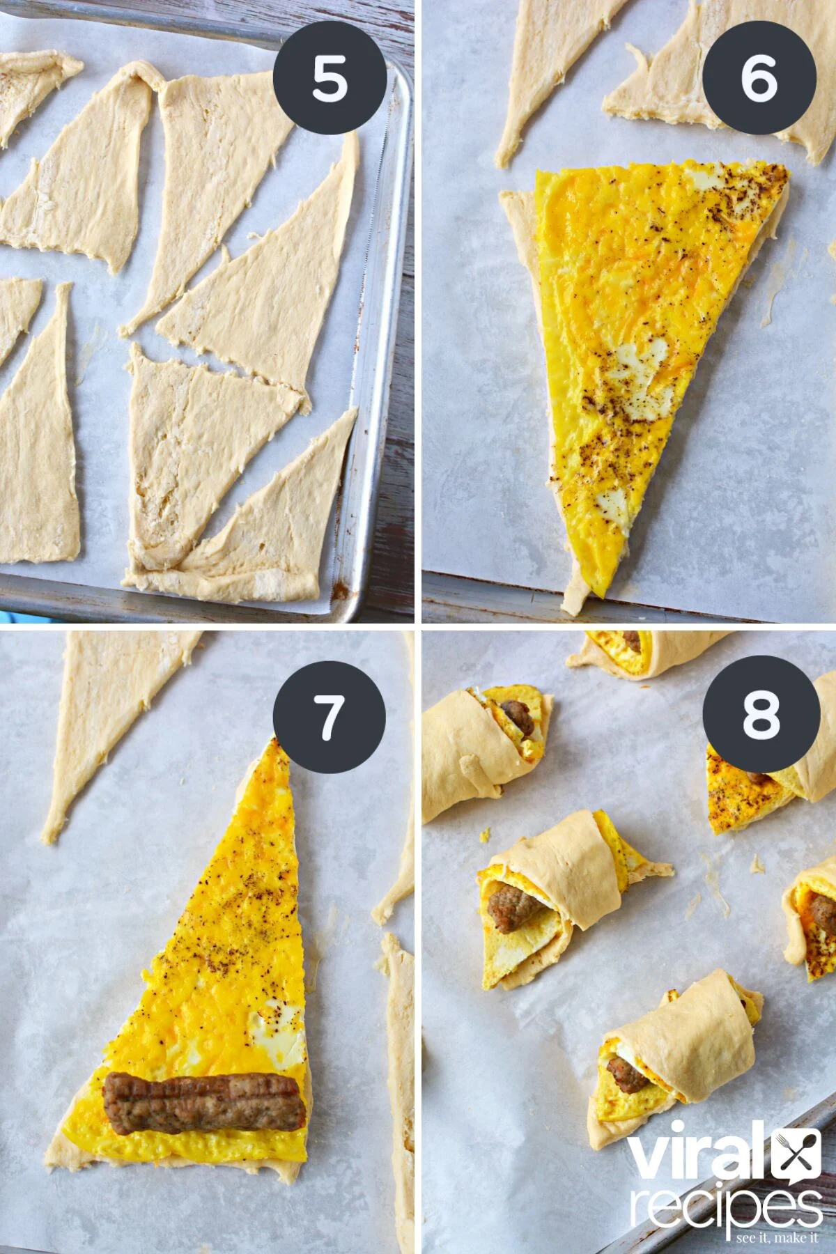 easy crescent roll breakfast recipe with sausage and eggs.
