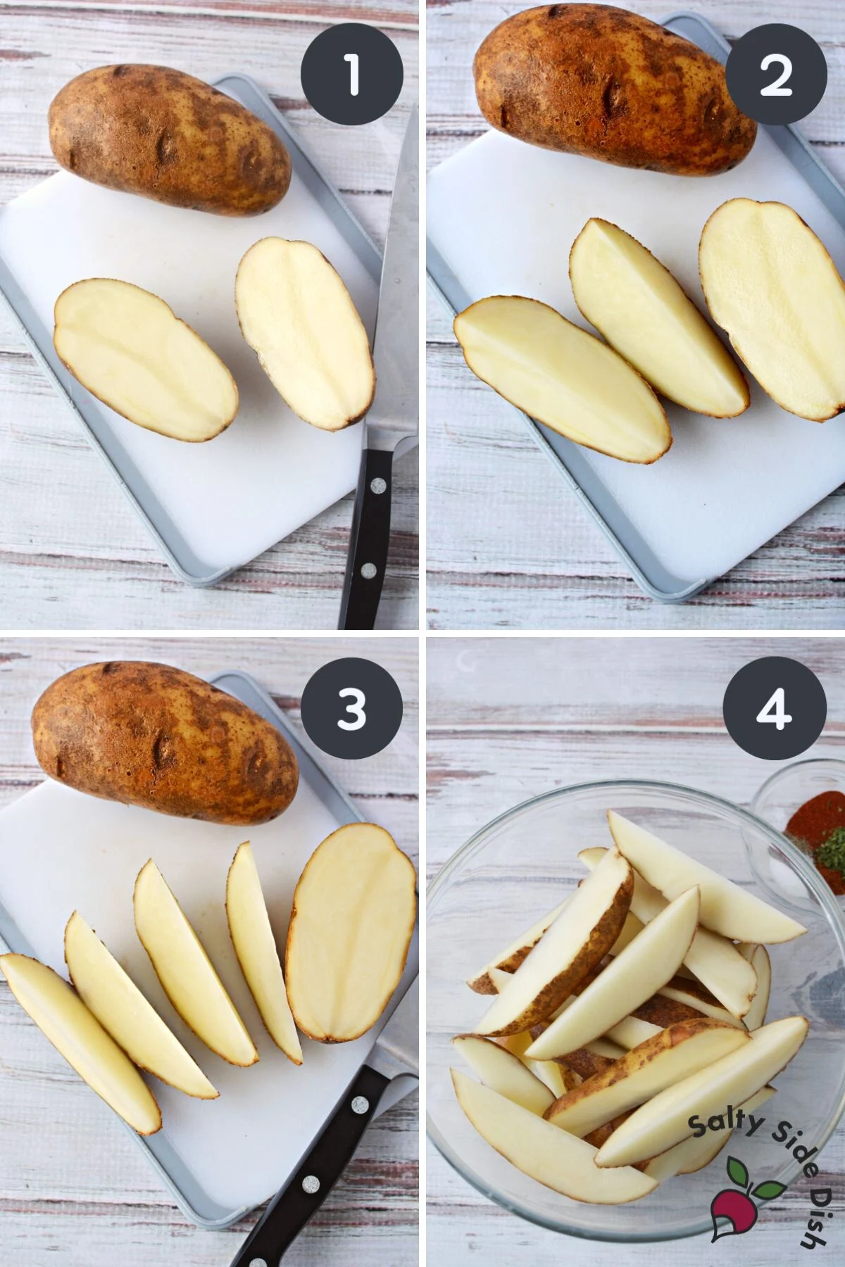 russet potatoes cut into 8 wedges for air frying.