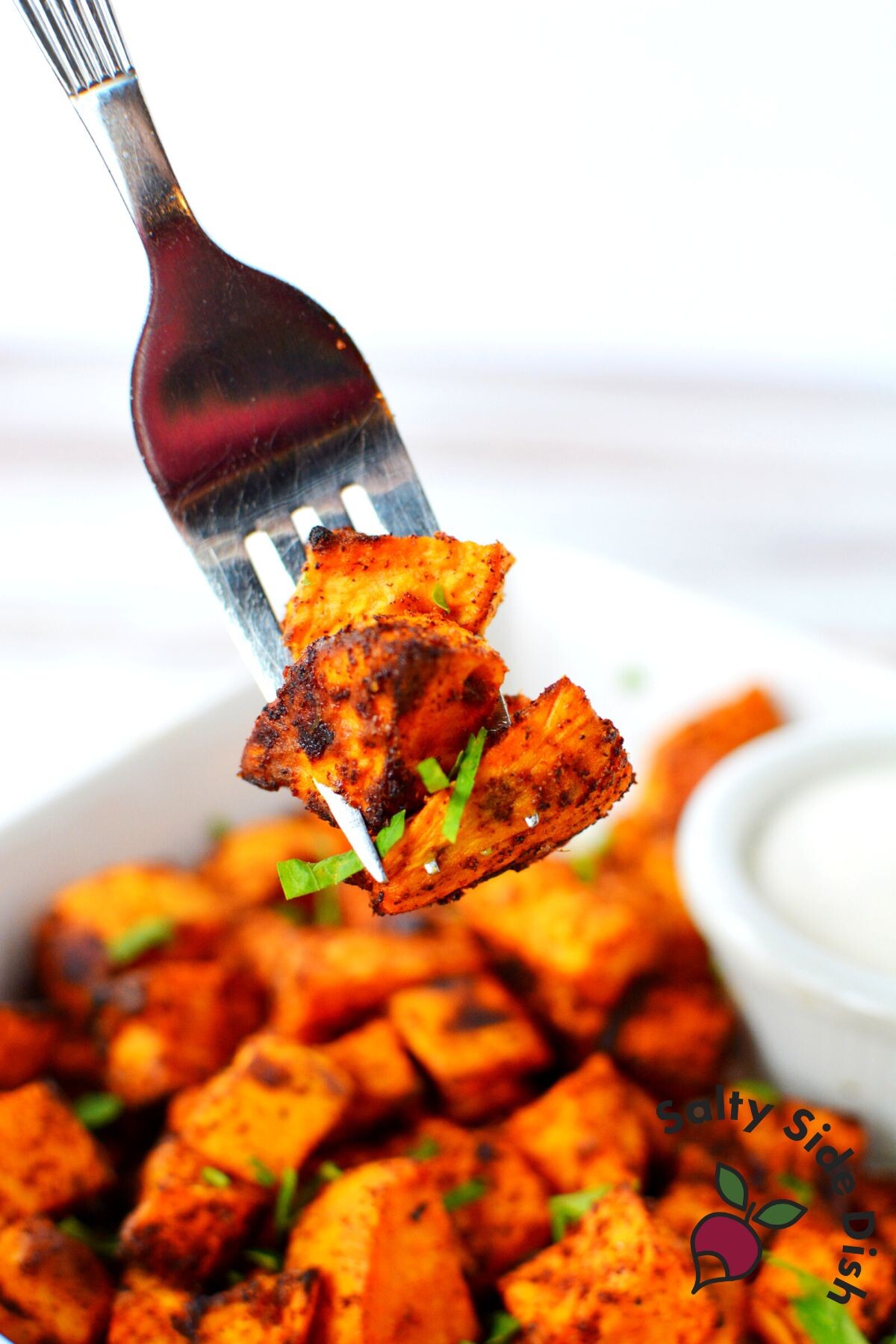 sweet potatoes on a fork.