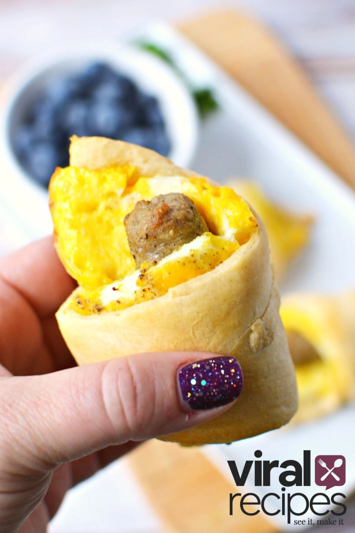 crescent rolls with eggs and sausage.
