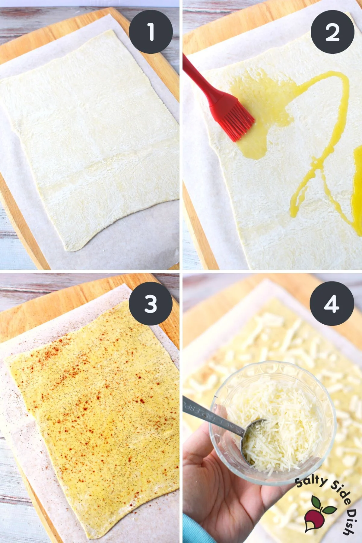 puff pastry dough being made into a breadstick.
