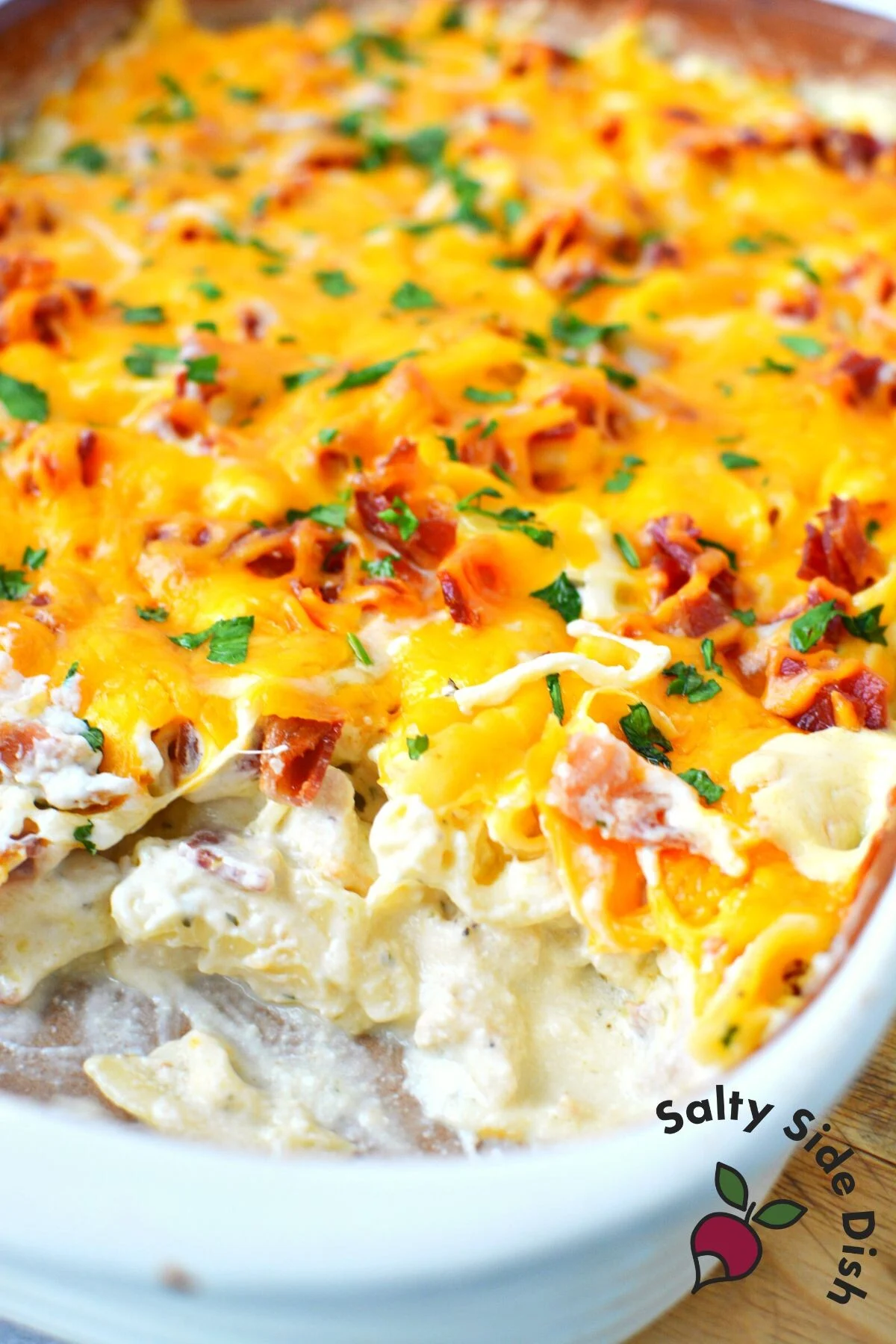 ranch chicken casserole recipe made with egg noodles and lots of cheese.