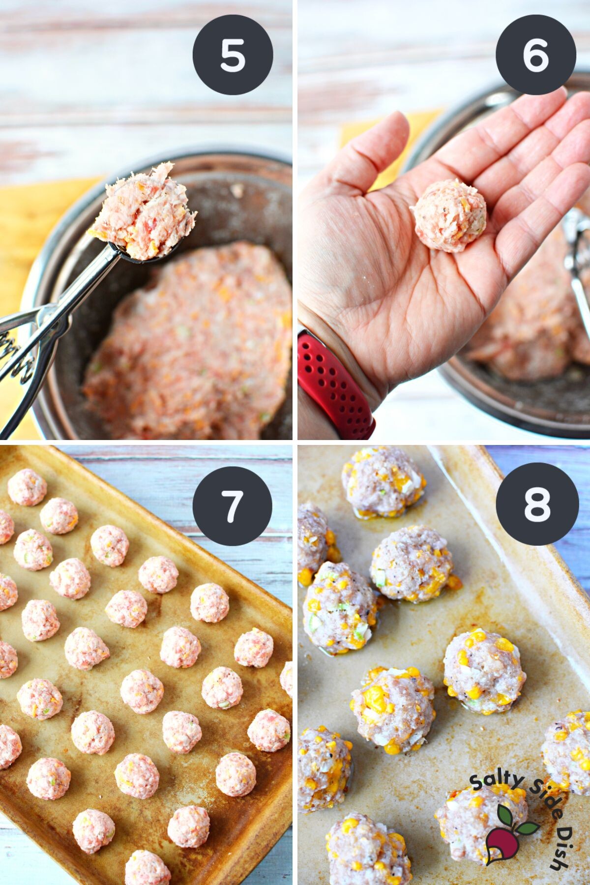 making ground sausage into balls for appetizer recipe.