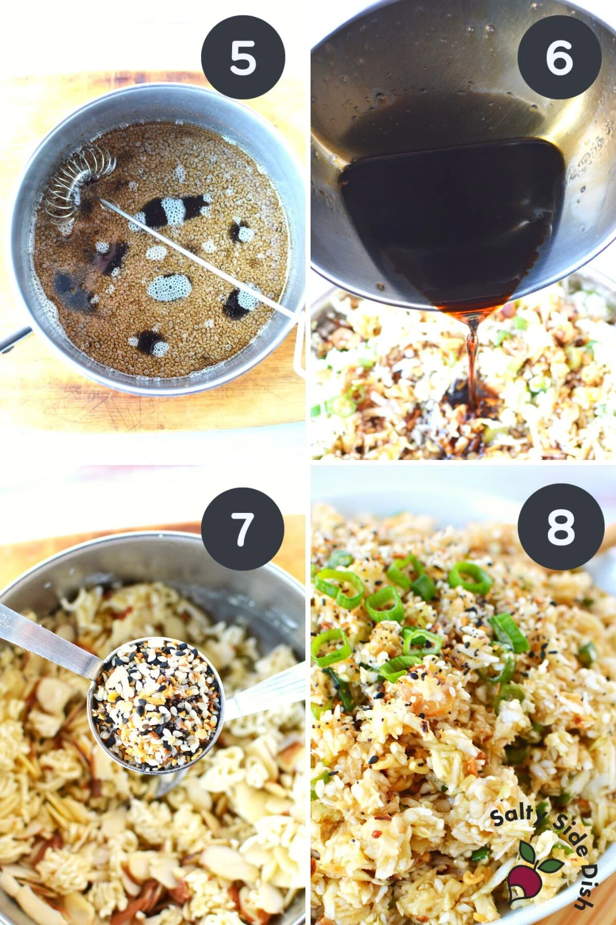 combining homemade soy dressing into asian cabbage for perfect side salad recipe.
