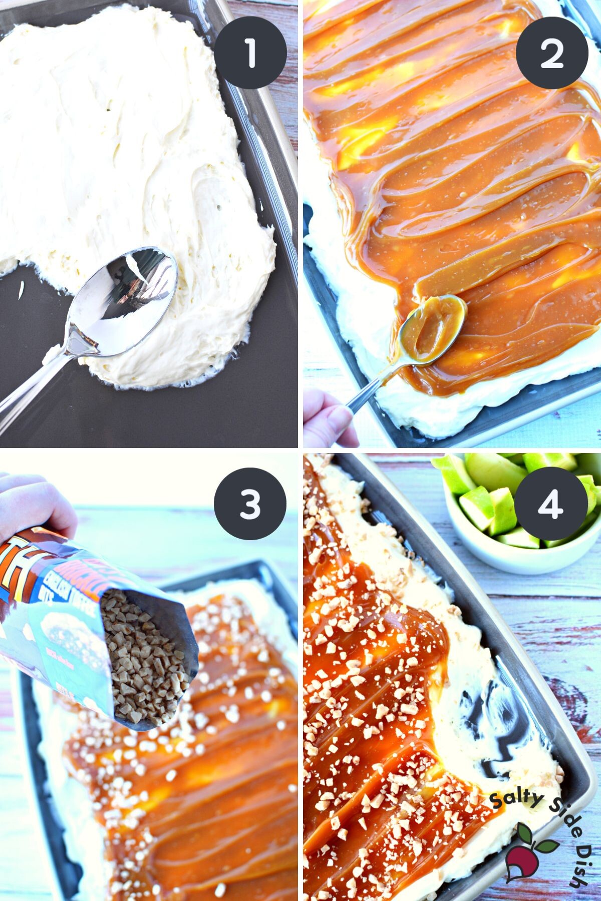 caramel cheesecake dip with toffee bits.