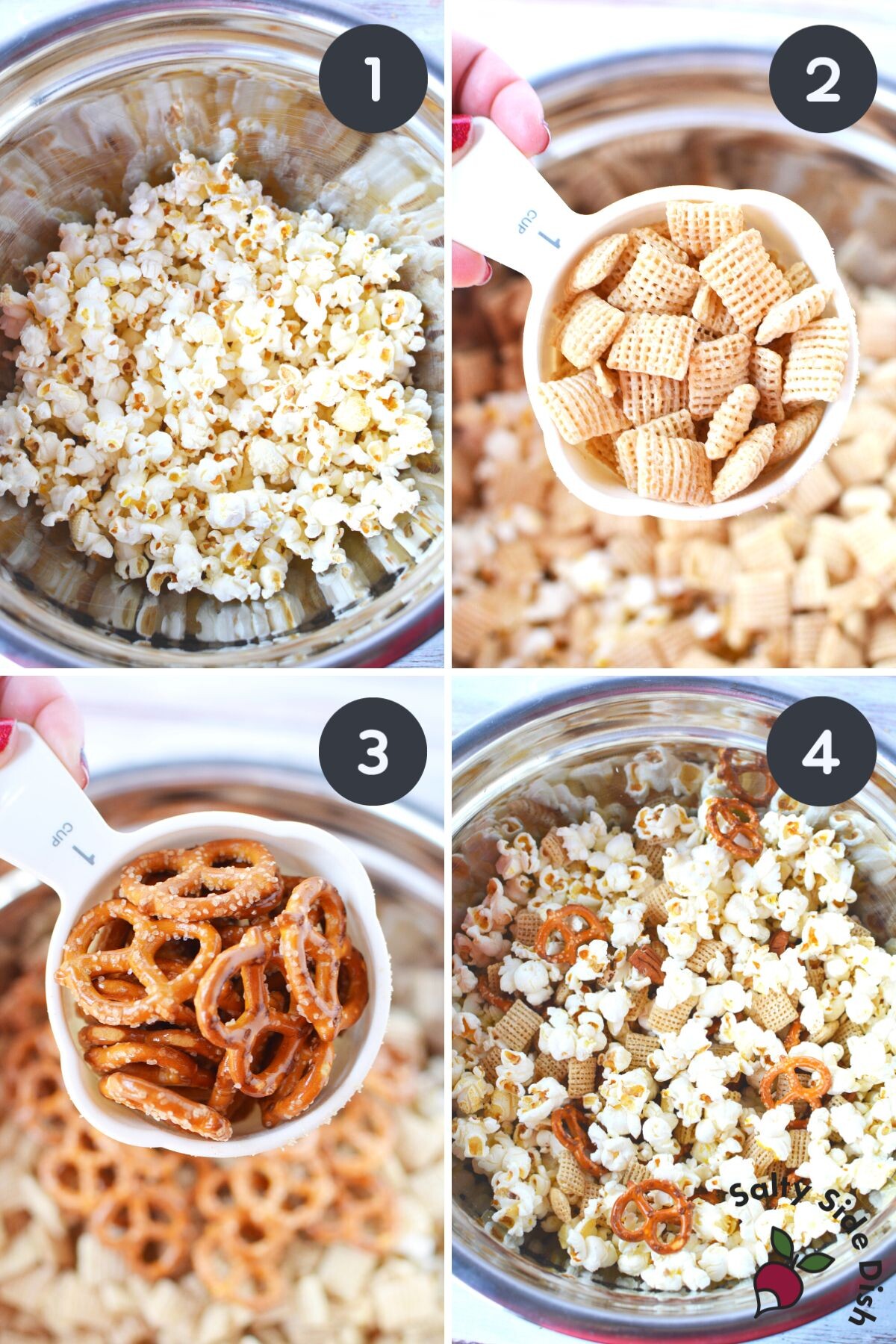 caramel snack mix being made in the oven.
