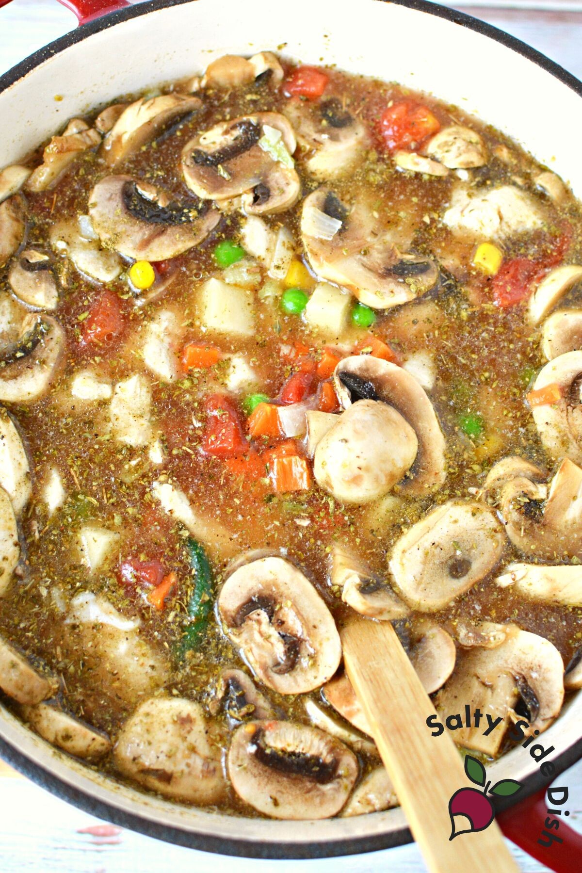 mixed frozen vegetables in chicken soup.