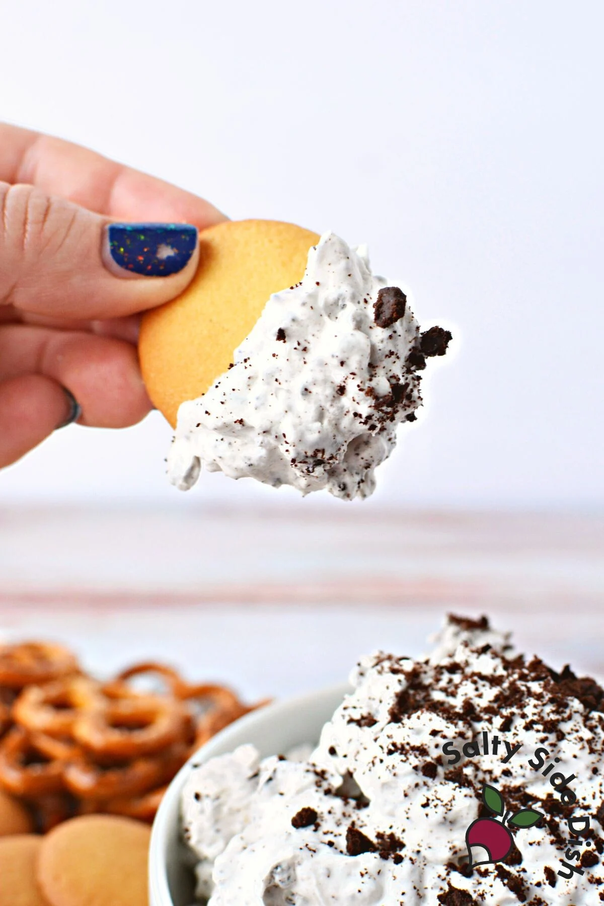 easy oreo dip with a vanilla wafer.