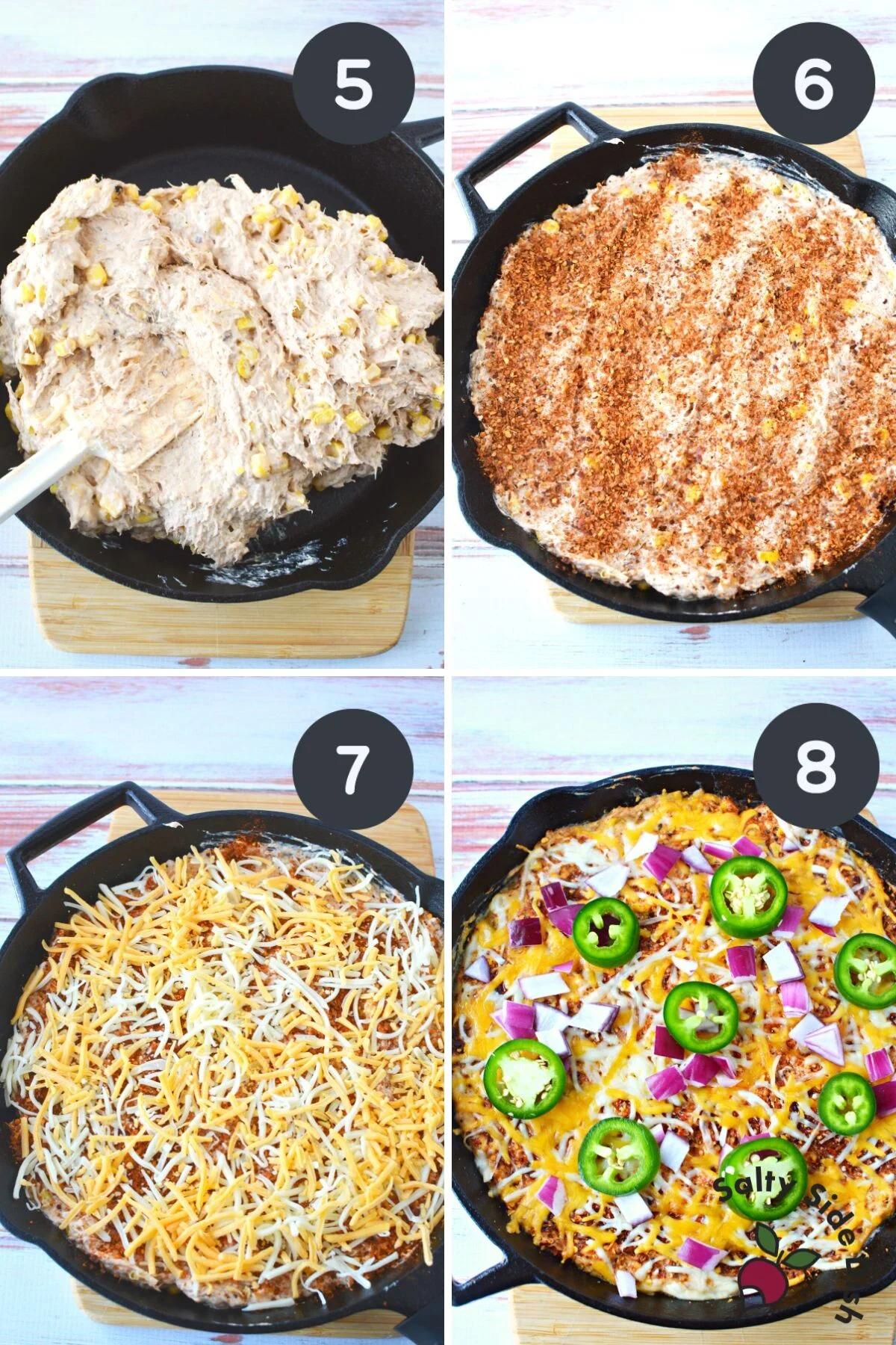 spreading dip in cast iron pan.
