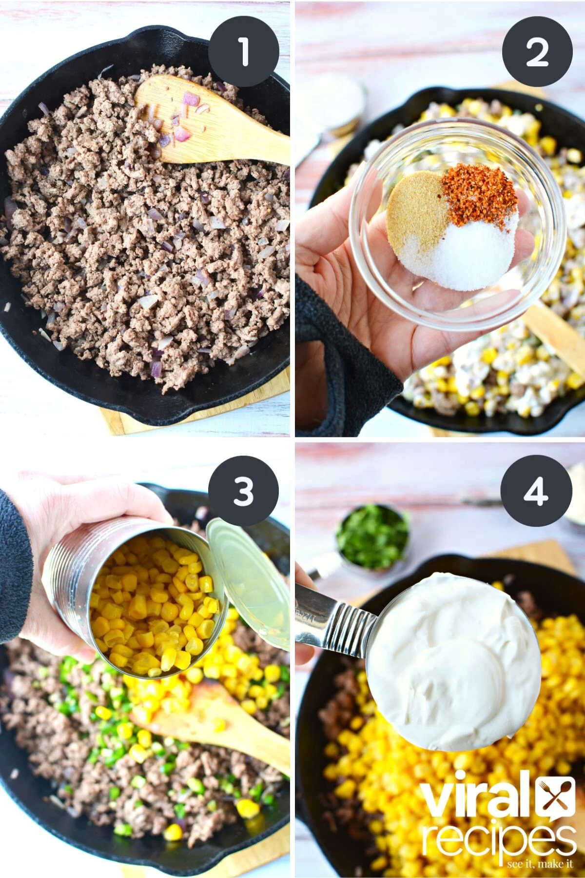 combining tiktok elote dip ingredients in a cast iron pan.