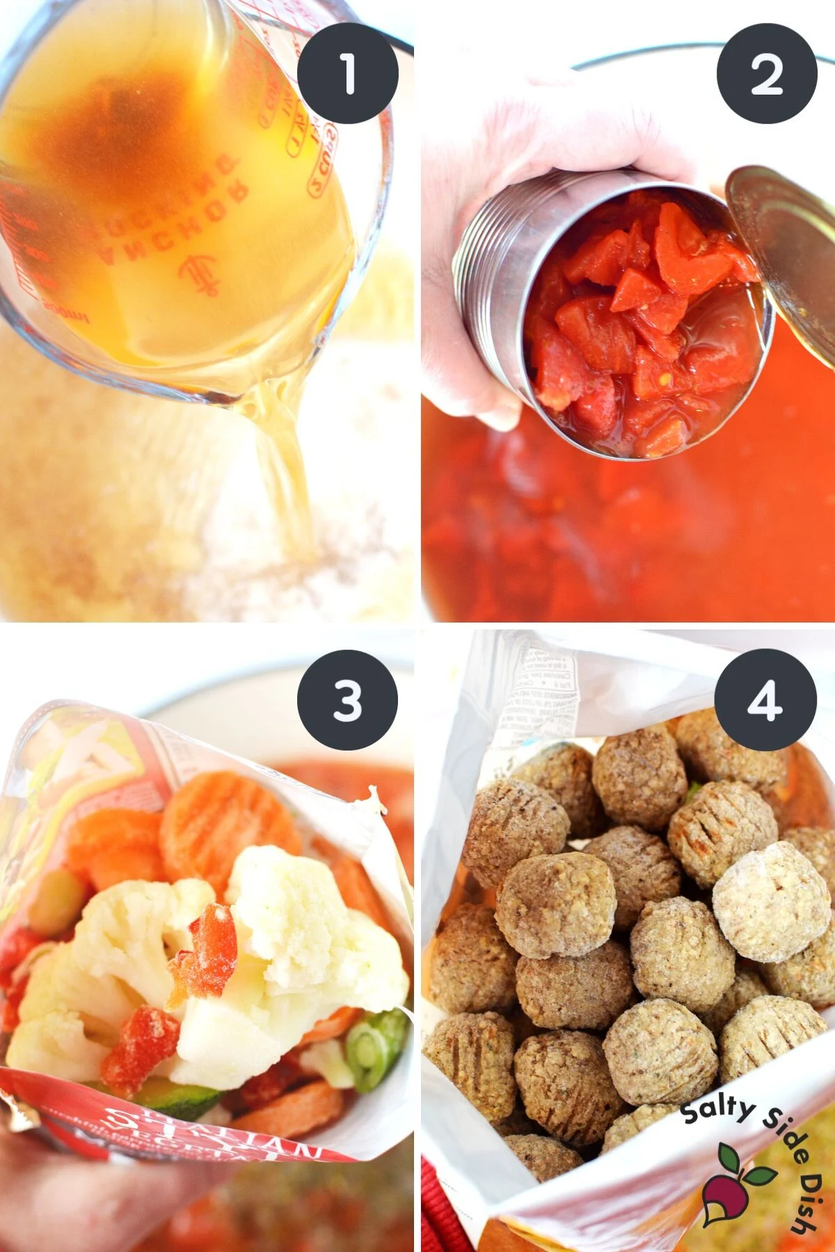 all the ingredients for italian meatball soup.