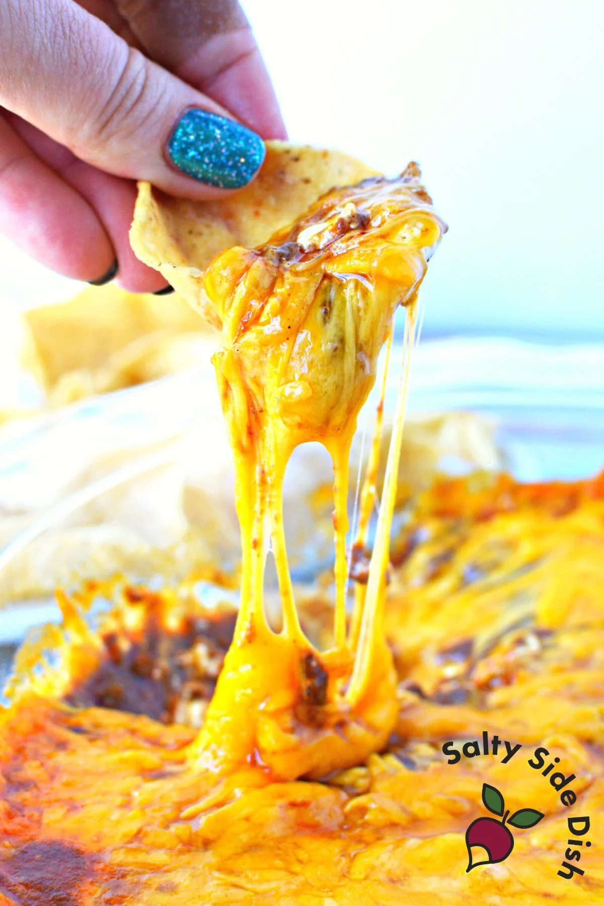 cheesy dip recipe with corn chips.