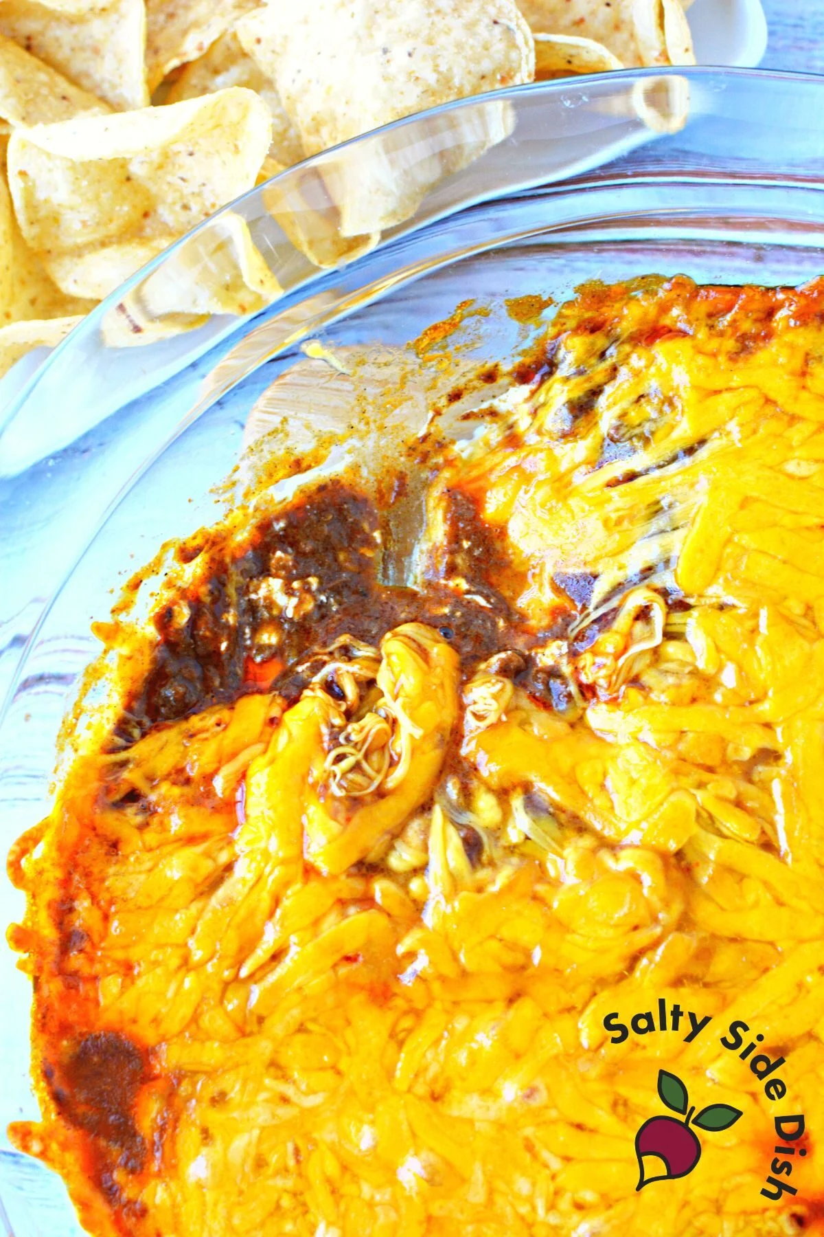 pie plate with dip in it.