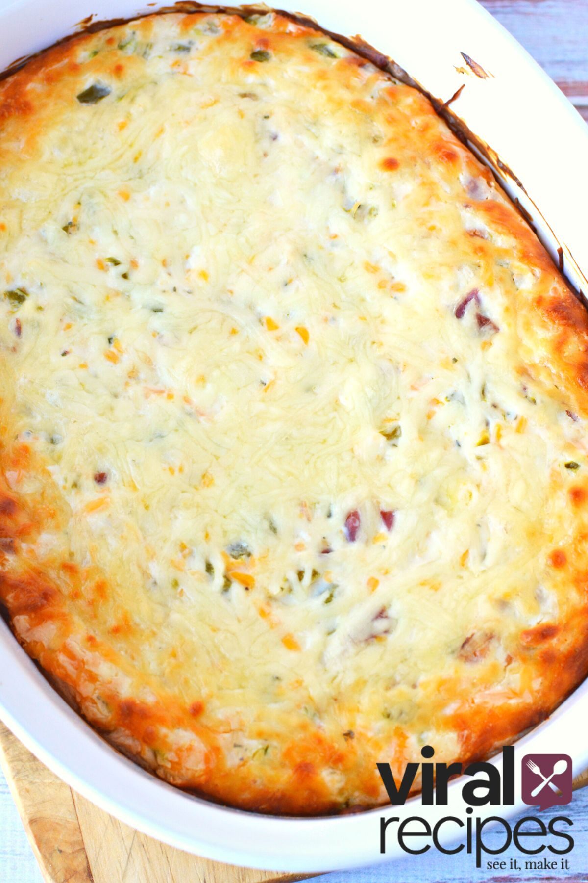 easy popper dip in a baking dish.