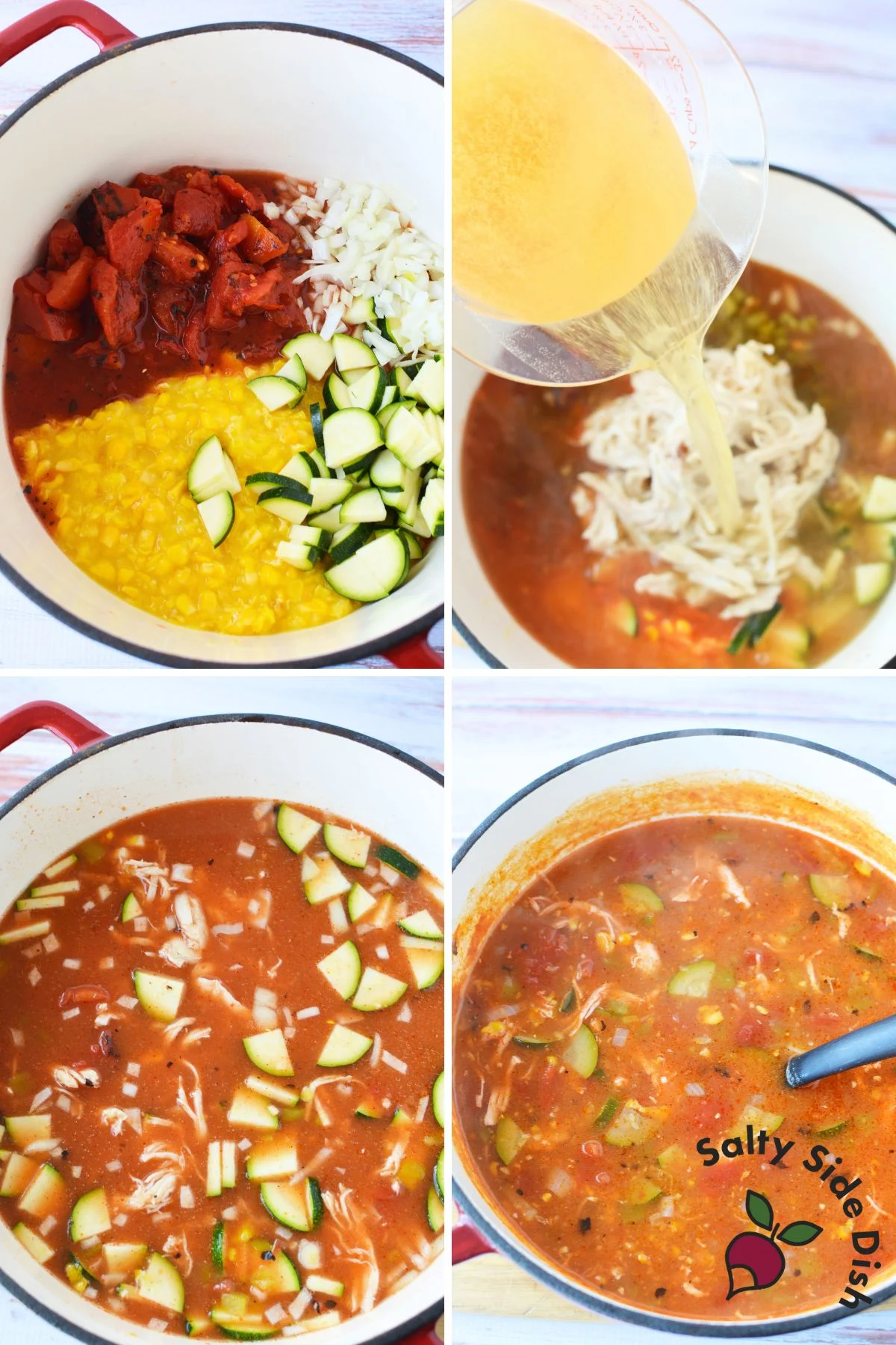 layering all ingredients into a stockpot.
