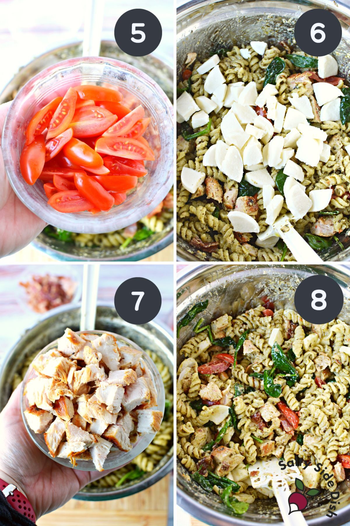 italian flavors with pesto chicken and pasta.