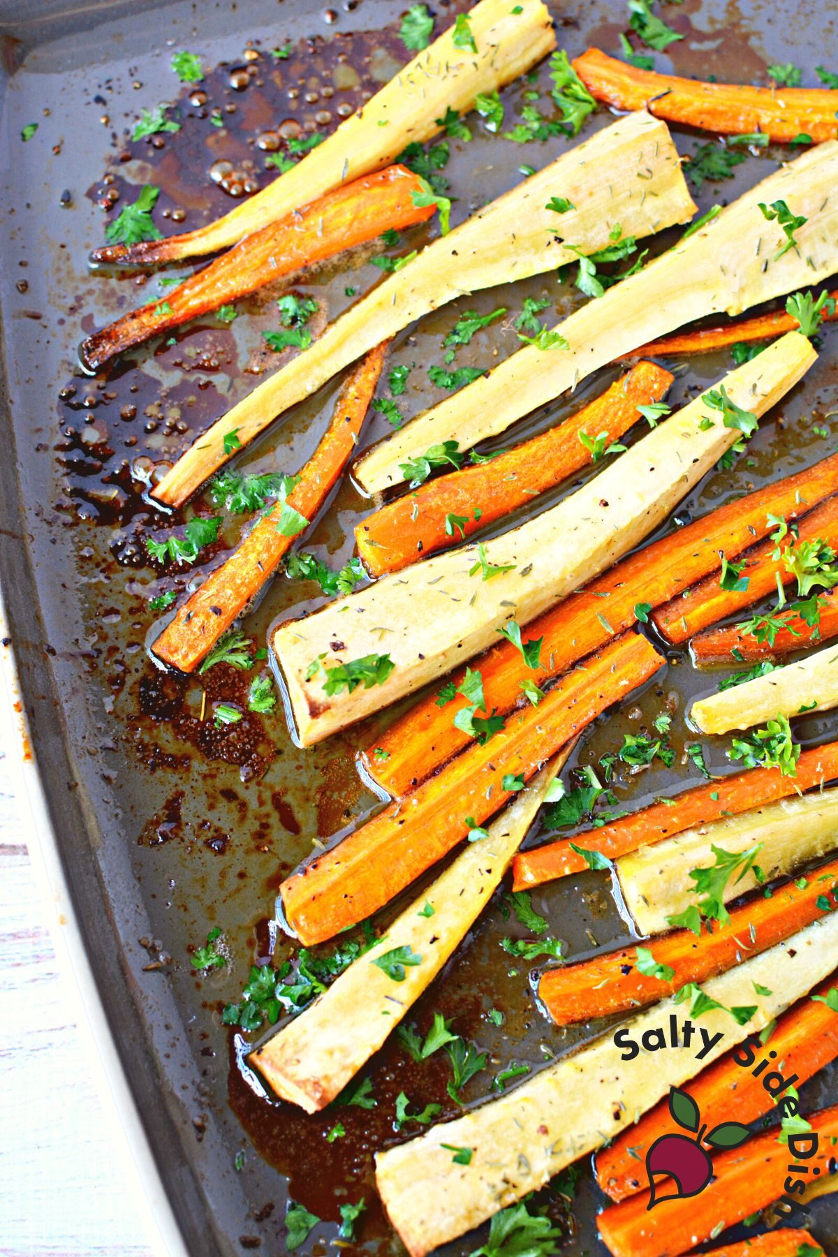 cut up carrots and parsnips.