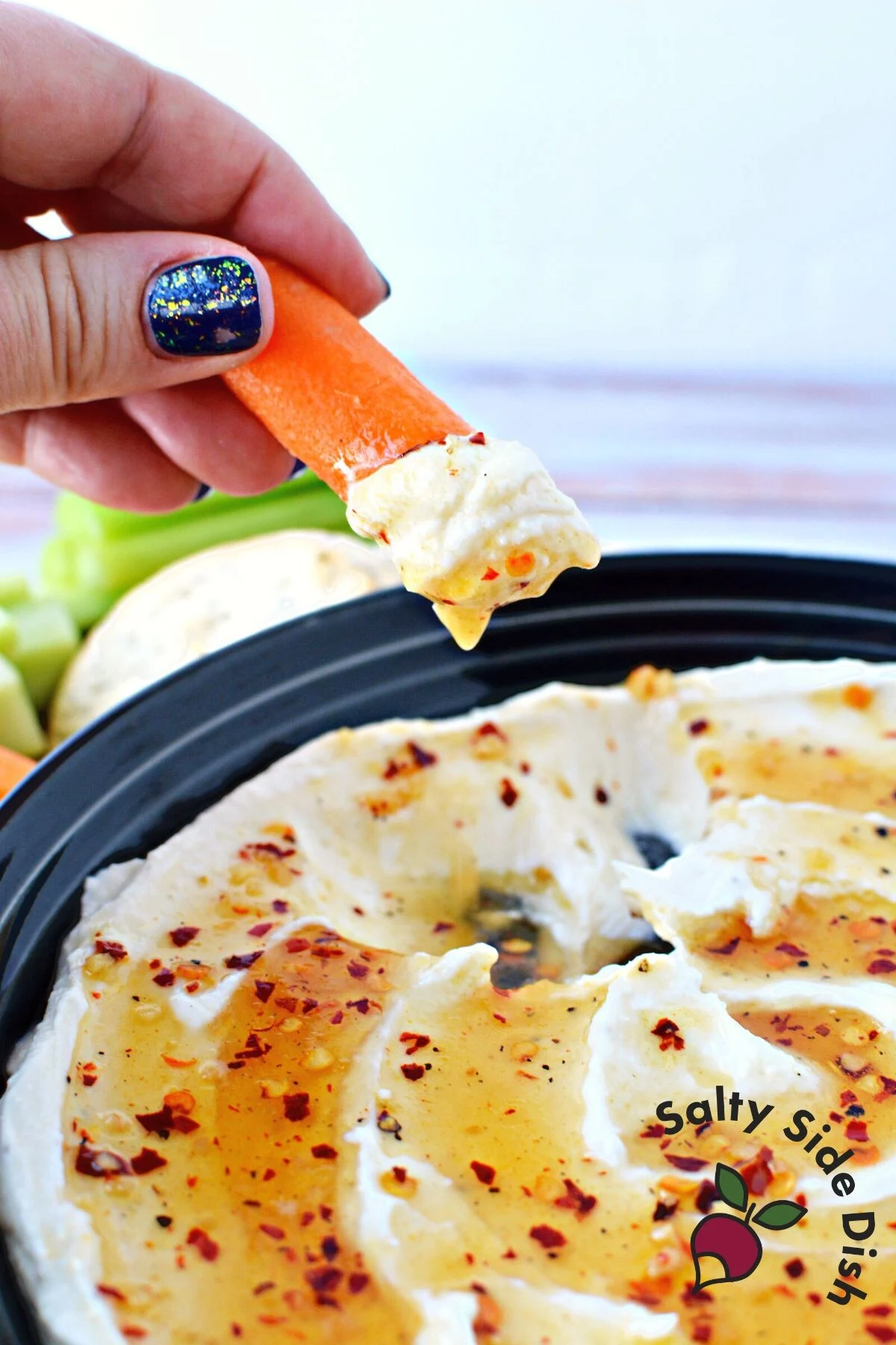 viral feta dip with carrots.