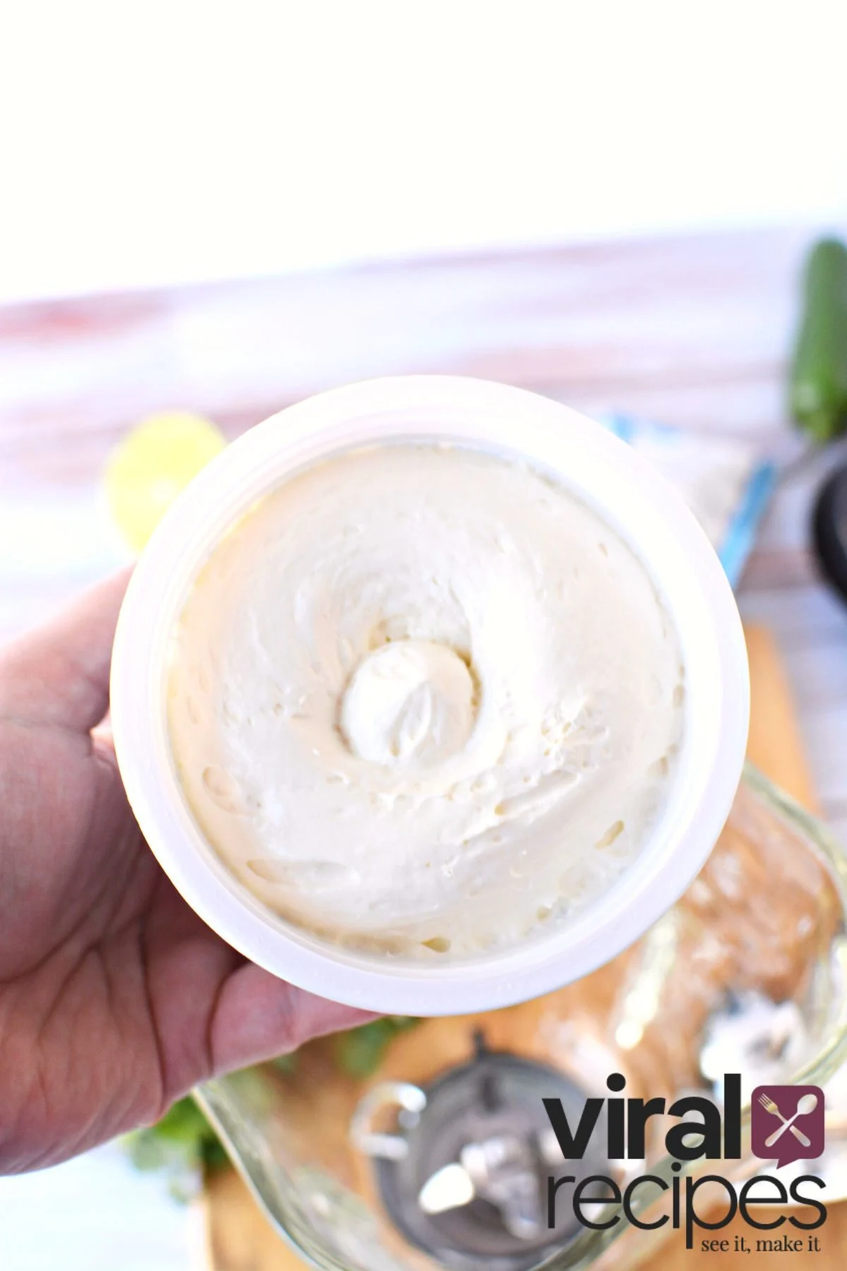 whipped cream cheese in a container.
