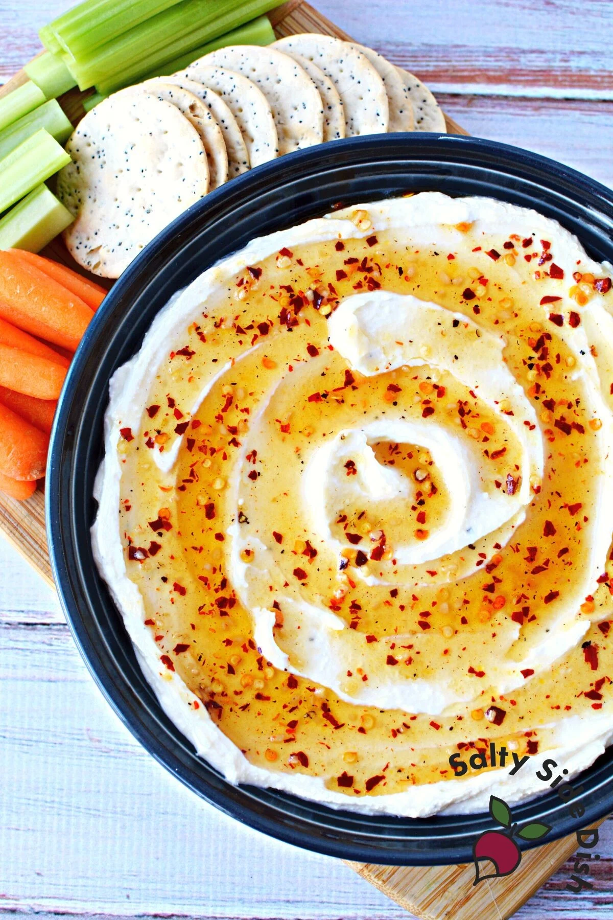 whipped cold feta dip on a platter.