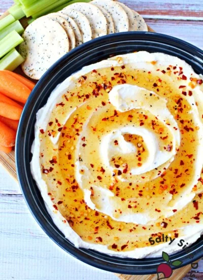 whipped cold feta dip on a platter.