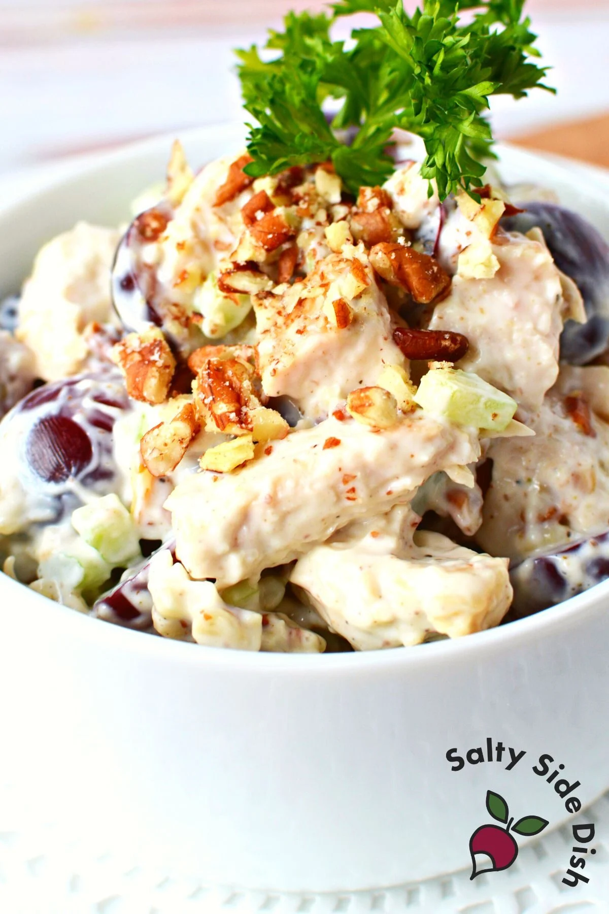 chicken salad in a bowl.