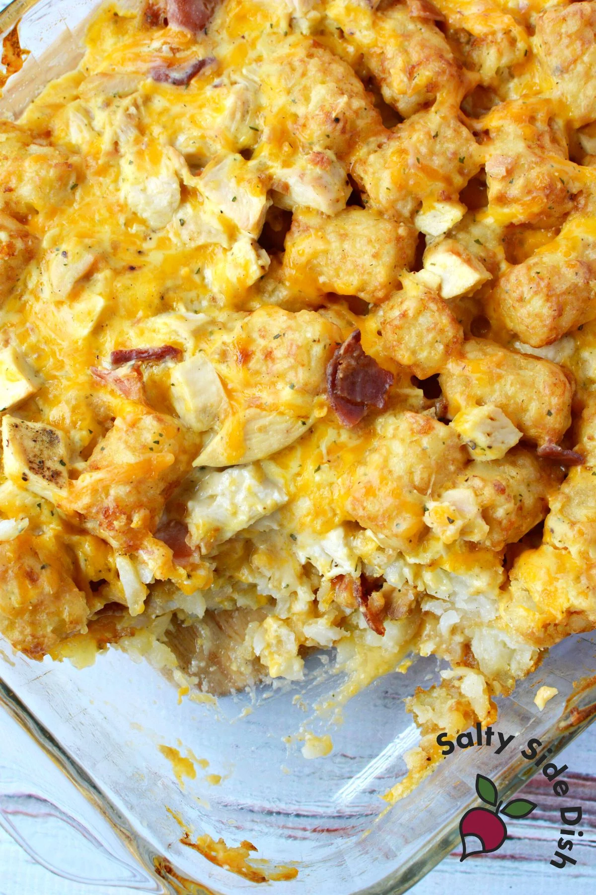 chicken tater tot casserole with ranch dry mix.