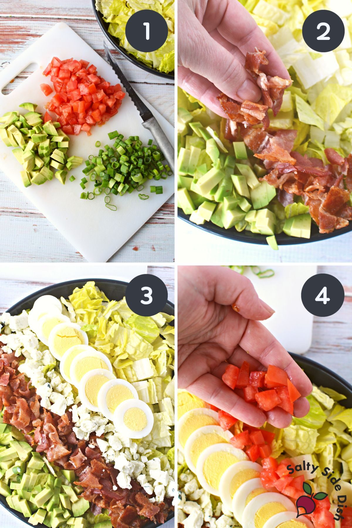how to layer cobb salad ingredients.
