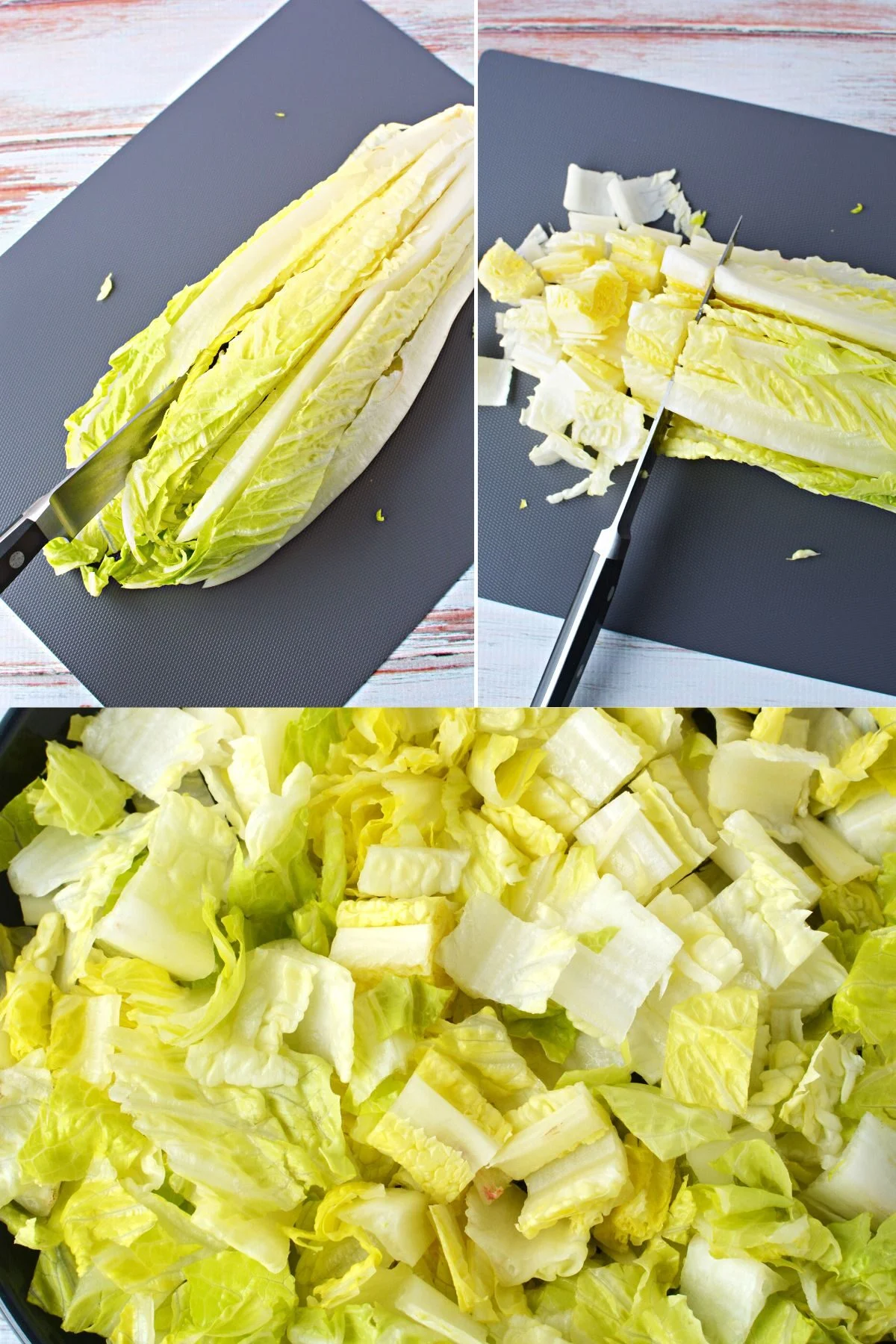 romaine lettuce being cut.