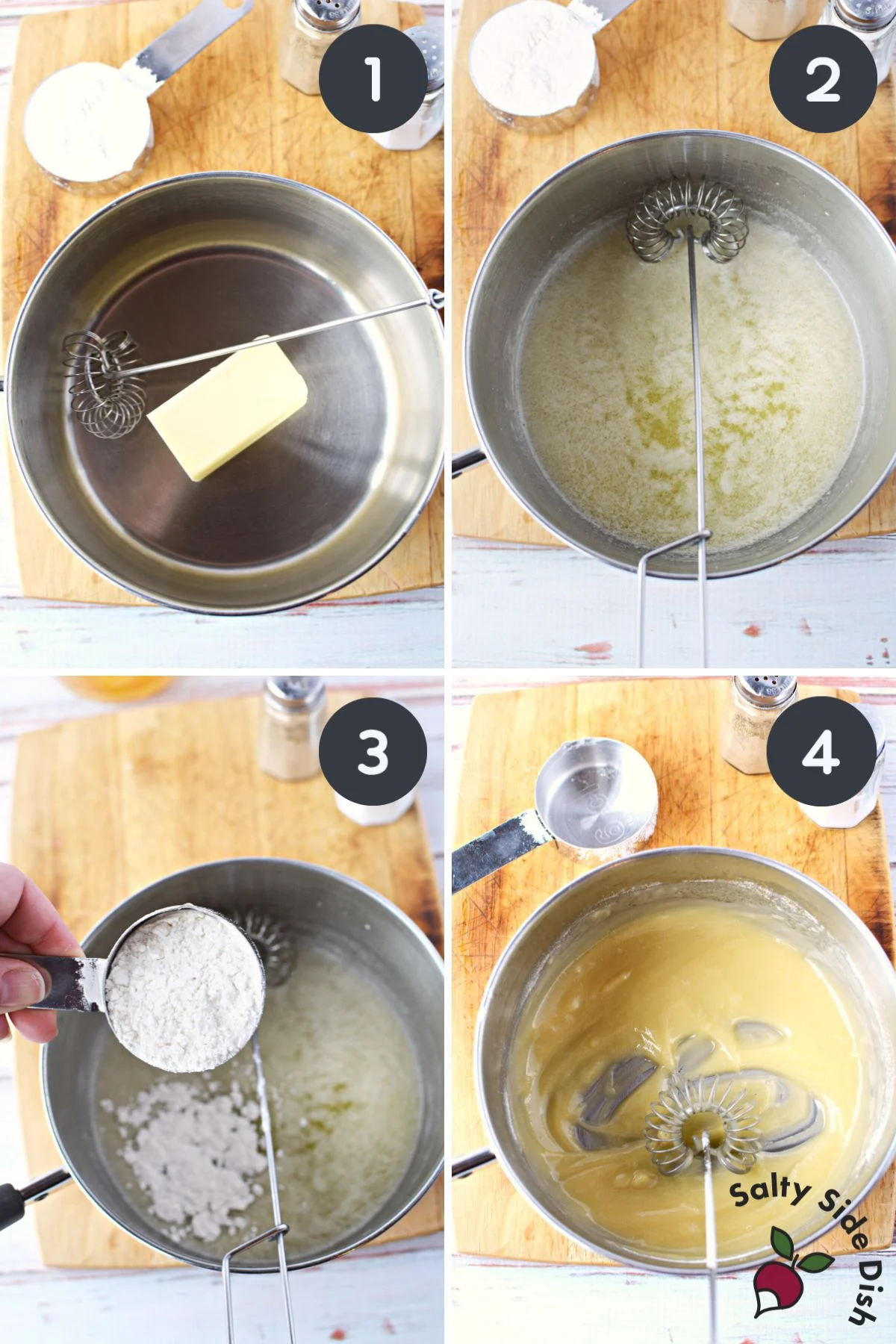 homemade chicken gravy in a pan.