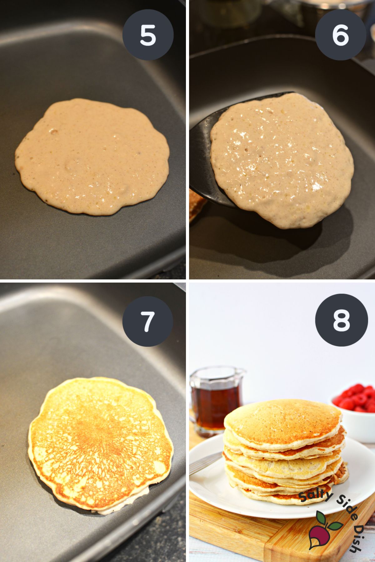making pancakes on the griddle.