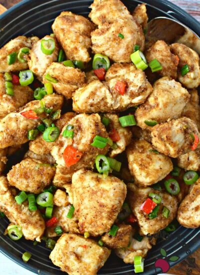 large plate of chinese chicken.