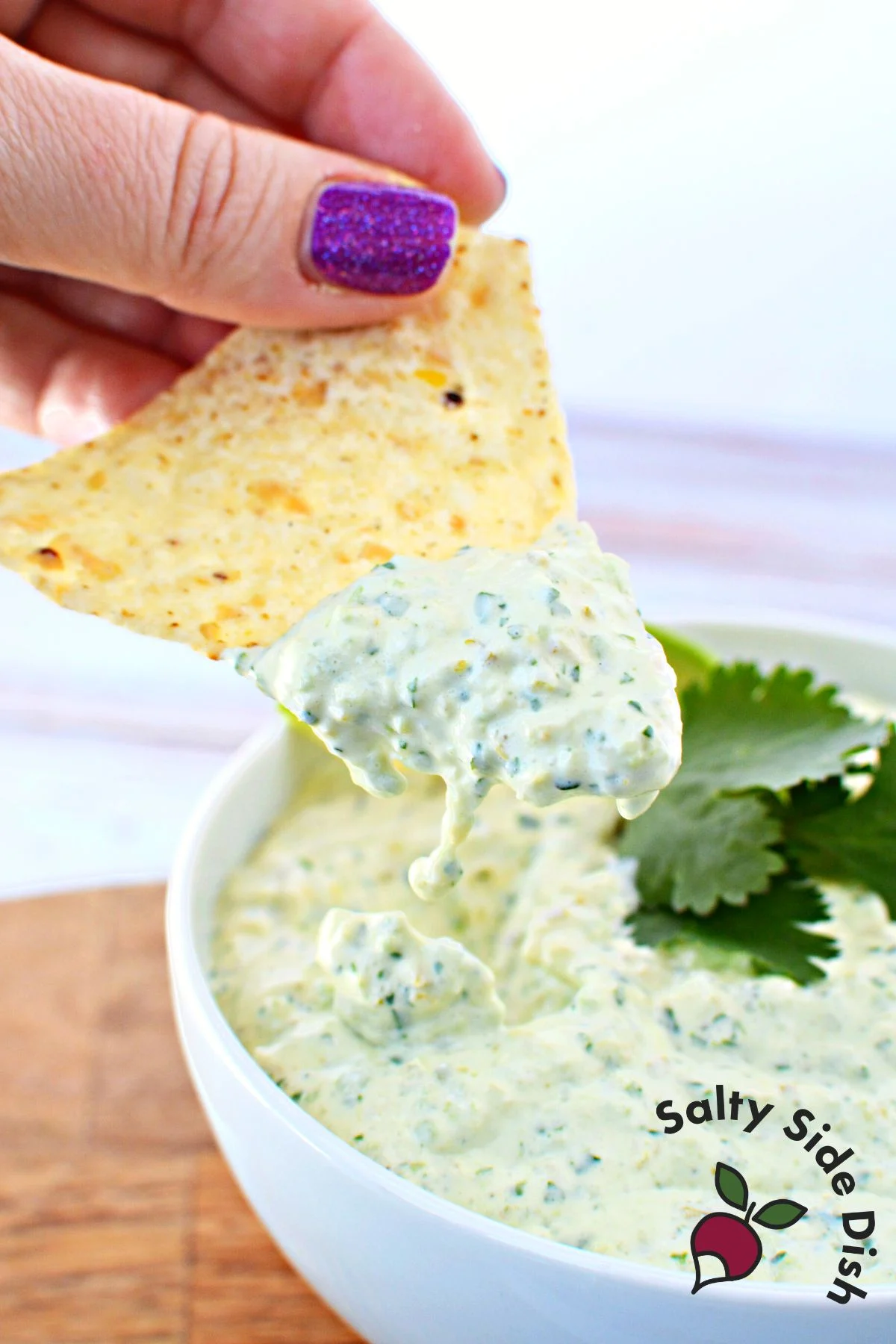 tortilla chip with dip.
