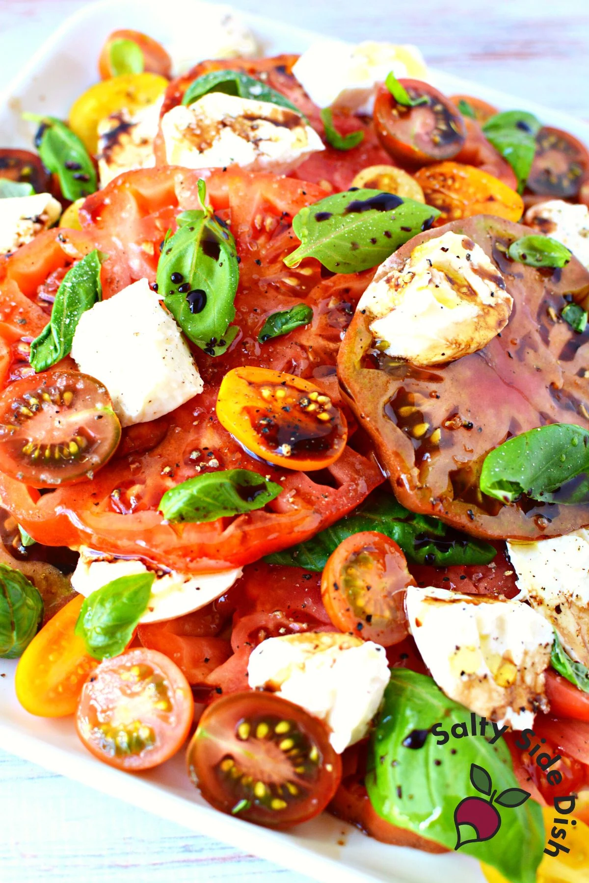 burrata salad piled high.