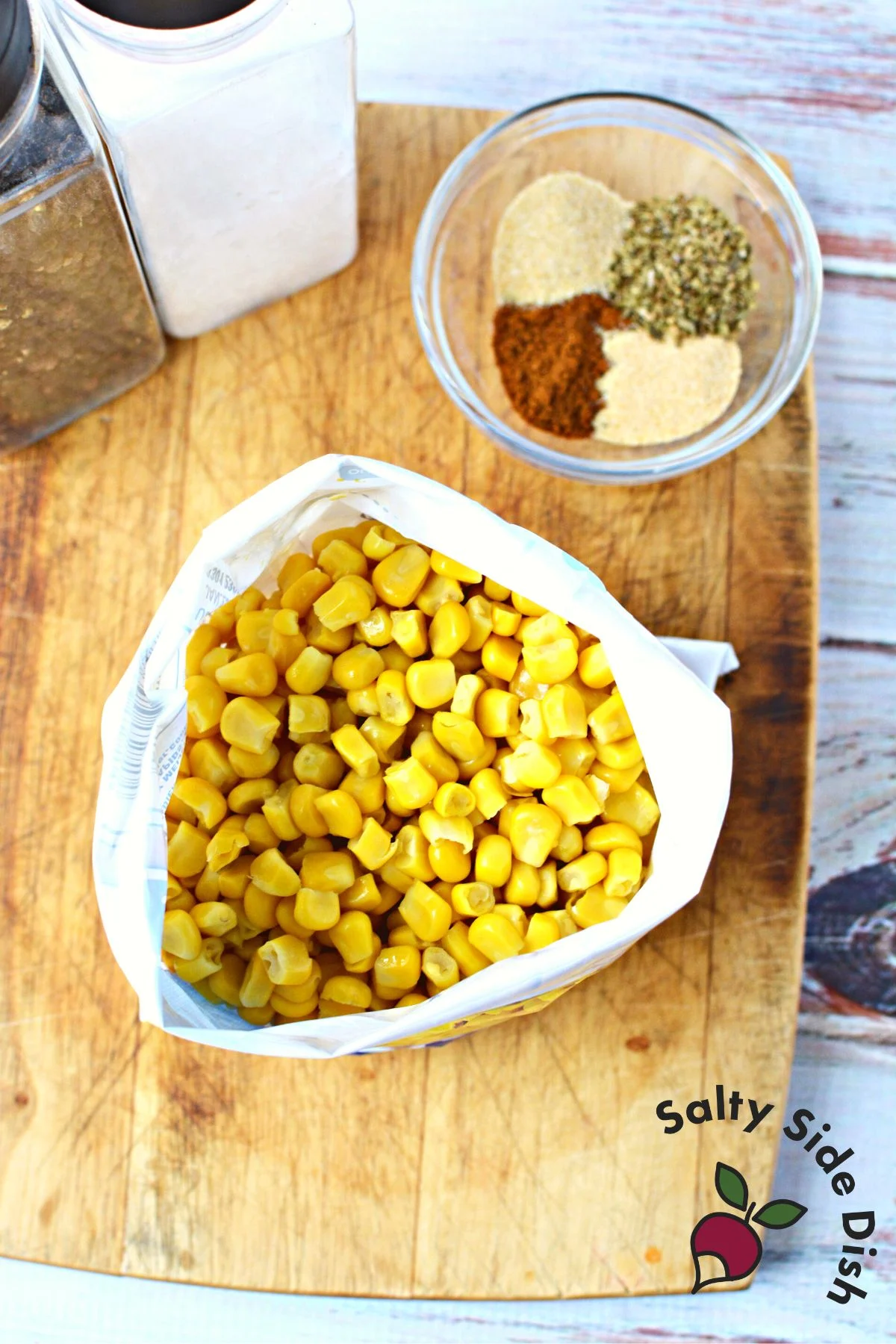 frozen corn in a bag.