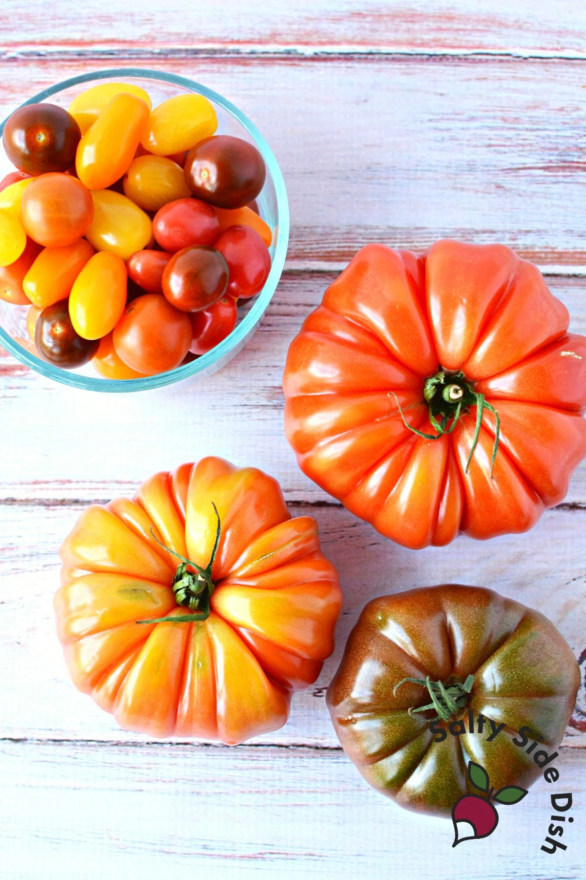 heirloom tomatoes on a plate.