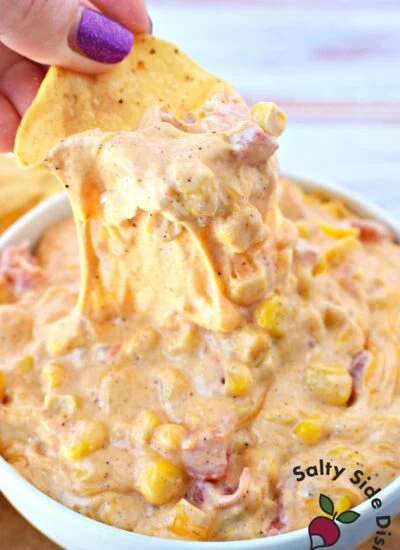 corn dip with a tortilla chip.