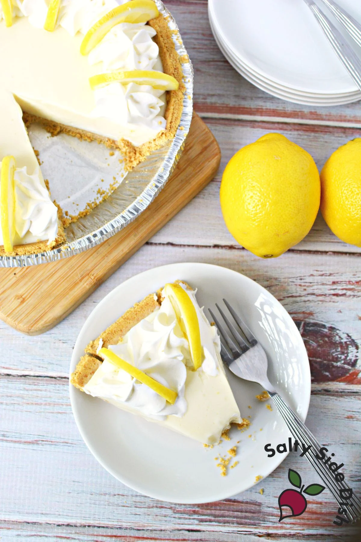one slice out of a frozen lemonade pie.