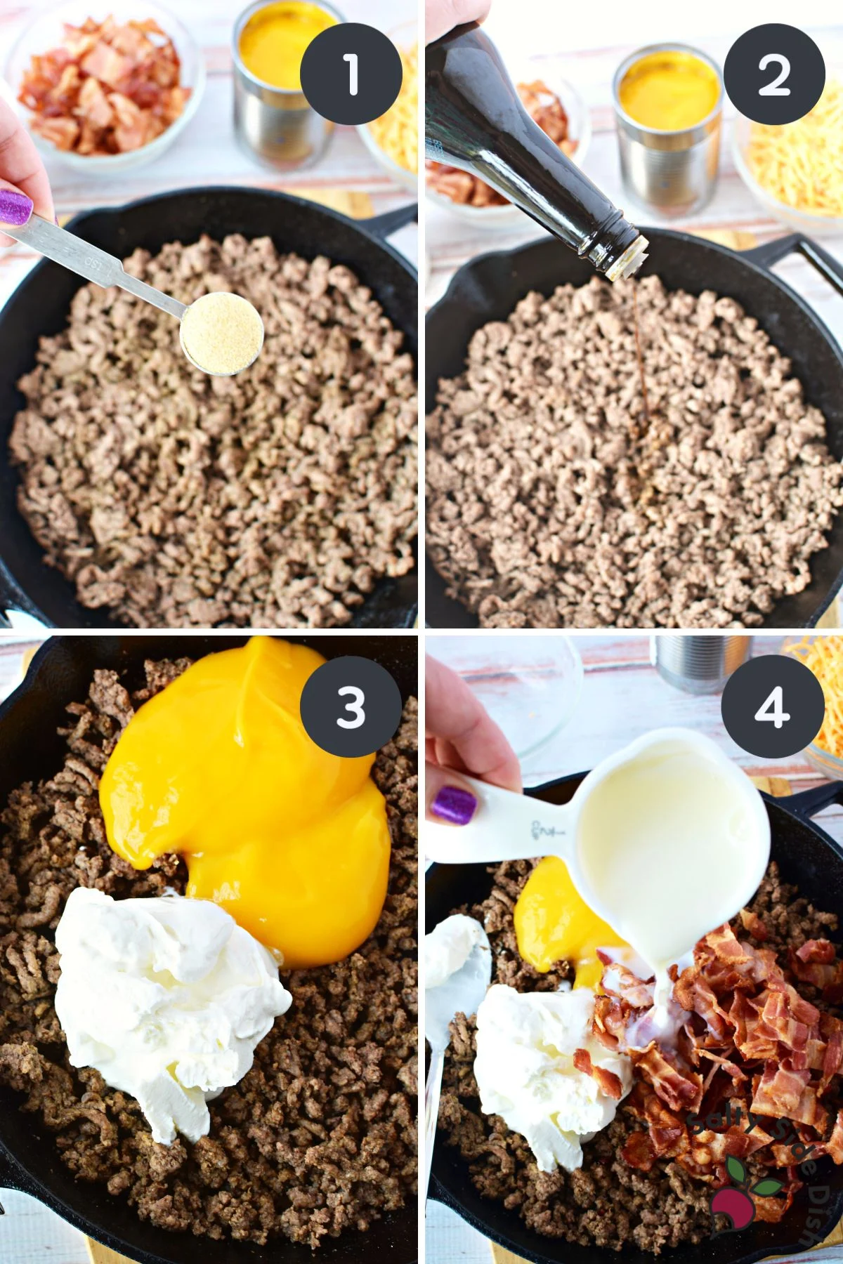 making meat in a skillet.