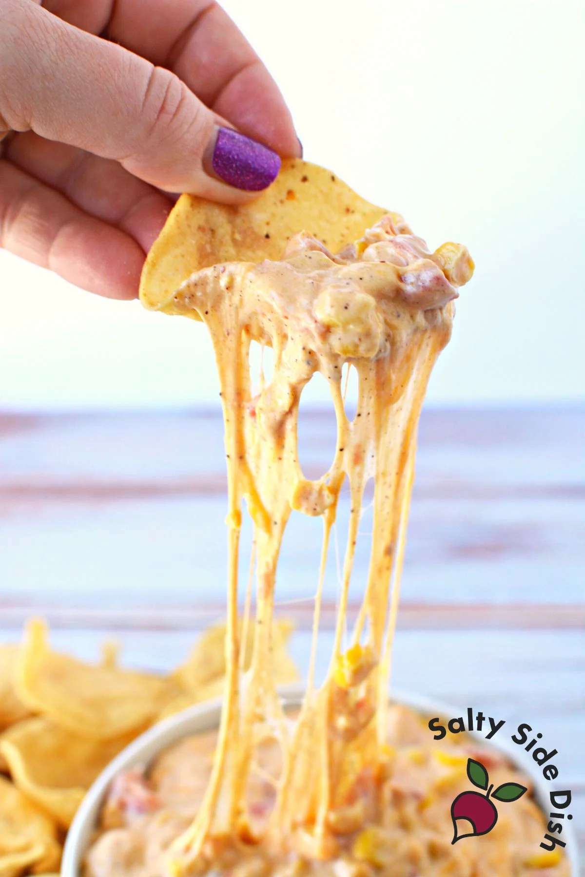 warm corn dip with rotel in a crockpot.