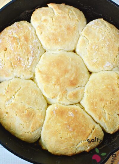 biscuits golden brown in cast iron pan.