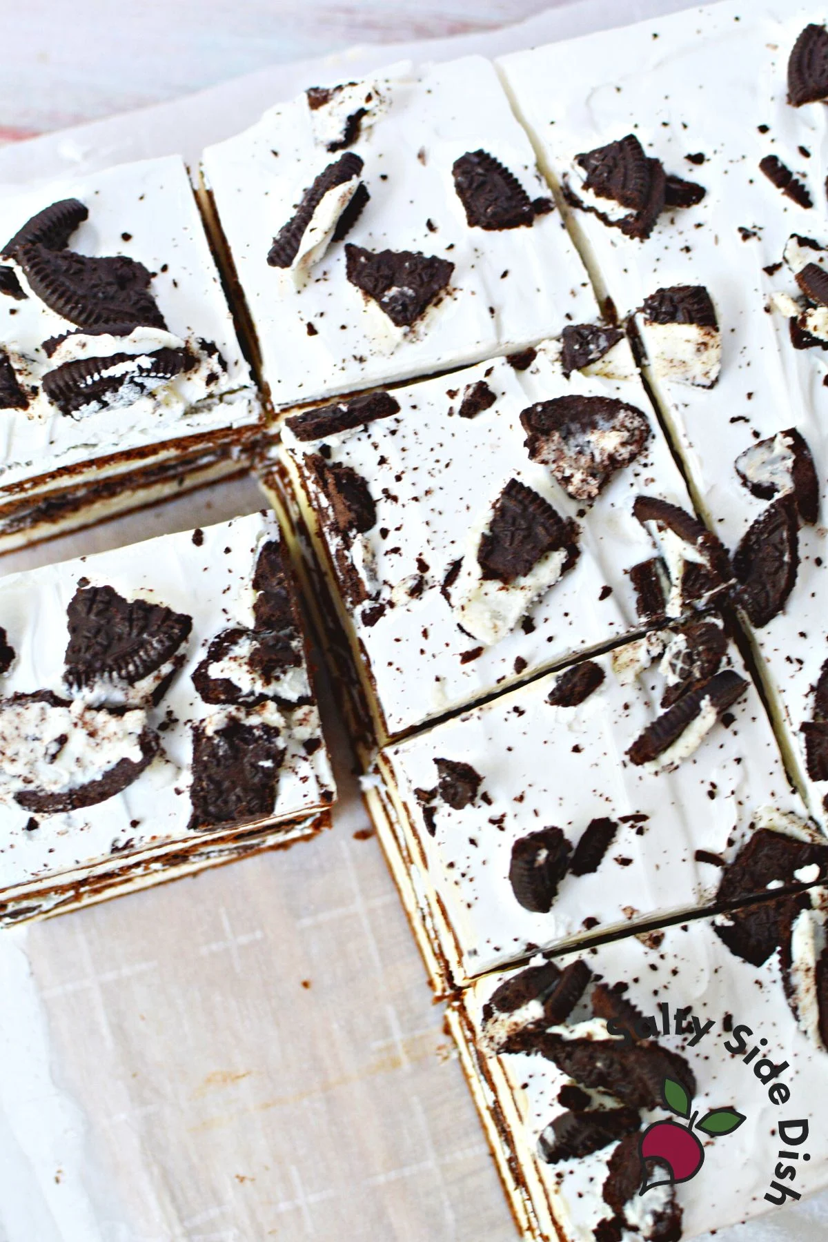 frozen treat cut into squares.